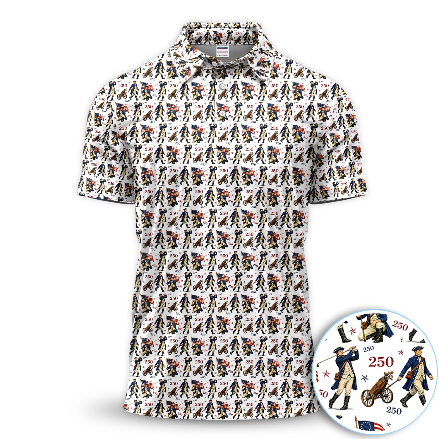 Patriotic American Revolution 250 Pattern Golf Polos, Funny Golf Shirt For Men