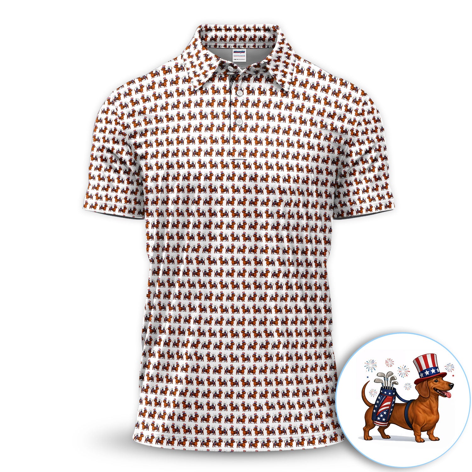 German Dachshund 4th Of July Independence Day With Fireworks Golf Polos, Golf Shirt For Men, Funny Golf Shirt