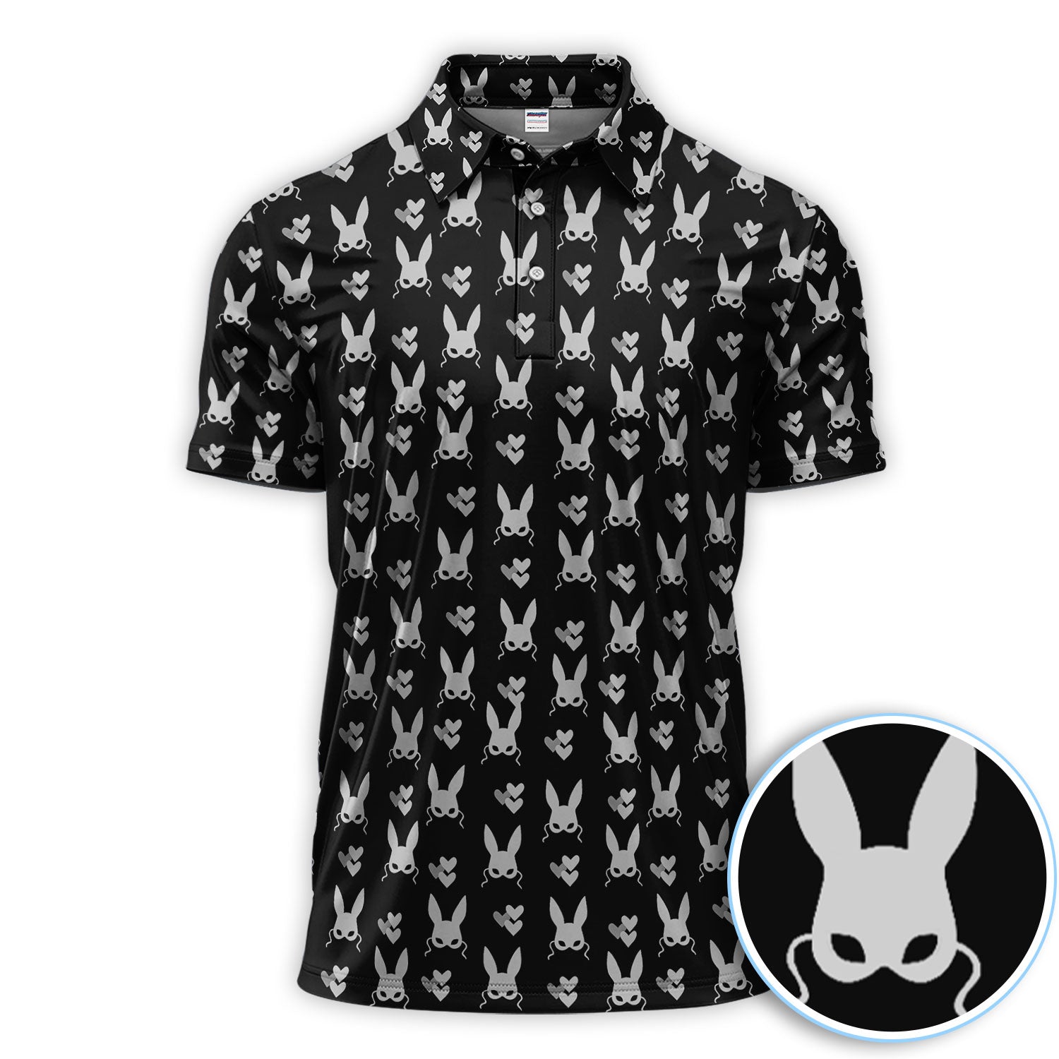 Rabbit Mask Pattern Golf Polos, Crazy Golf Shirt For Men, Golf Gift For Golfer