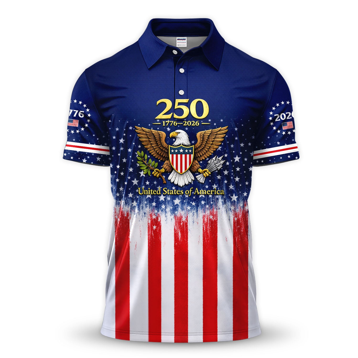 American Eagle 250 Golf Polos, Patriotic USA Flag Golf Shirt For Men, Independence Day Golf Shirt