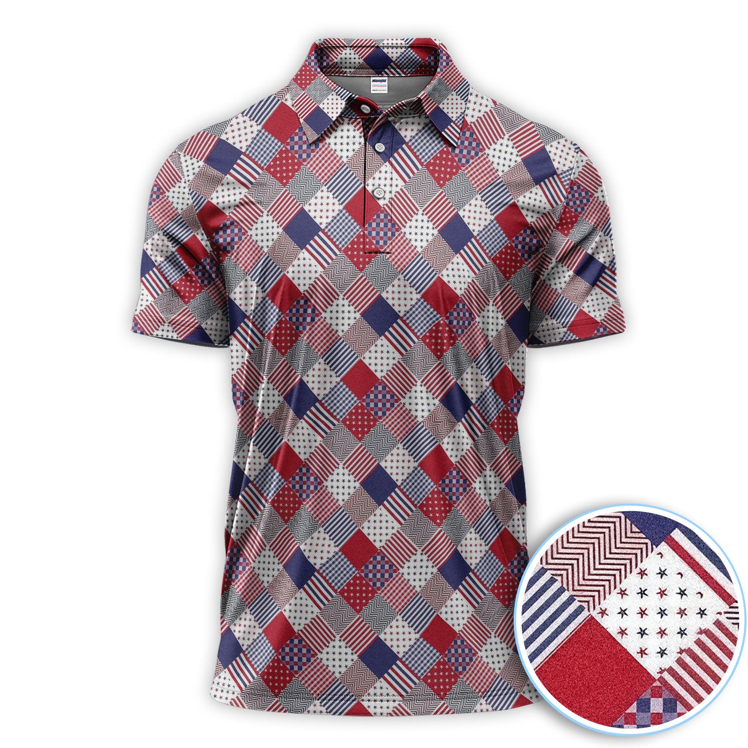 Patriotic Patchwork American Flag Polo Shirt for Men, Classic USA Style Golf Polo
