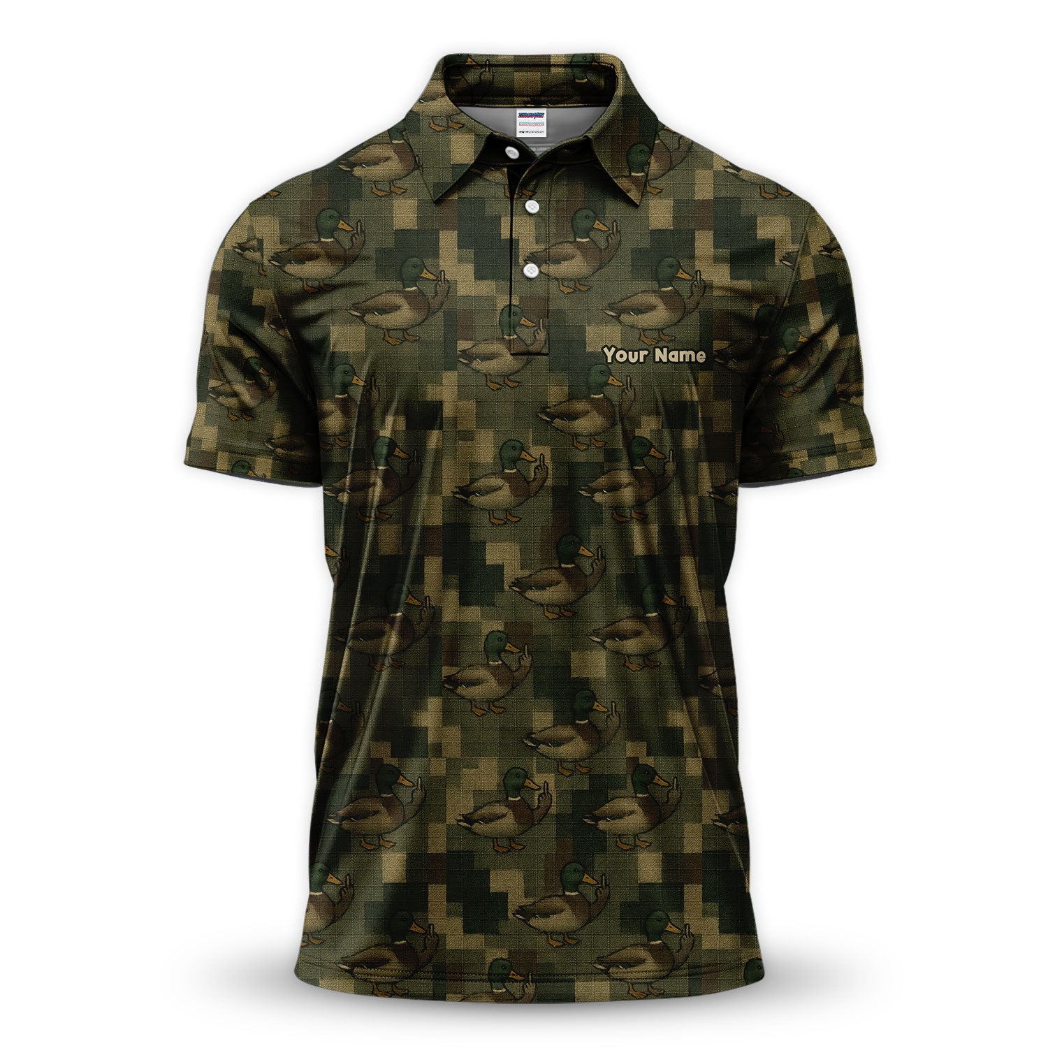 Personalized Mallard Duck Camo Golf Polos, Waterfowl Pattern Golf Shirt For Men, Crazy Golf Shirt