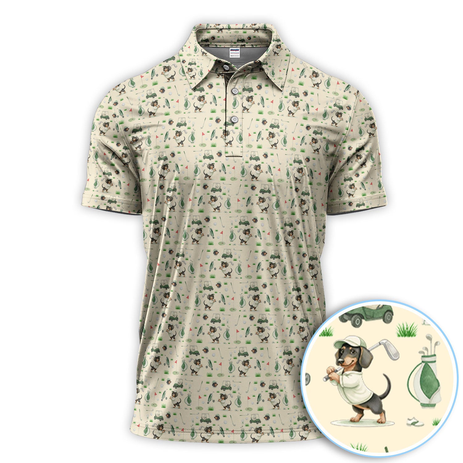 Funny Wiener Dog Golf Shirt, Dachshund Pattern Golf Polos, Crazy Golf Gift For Men