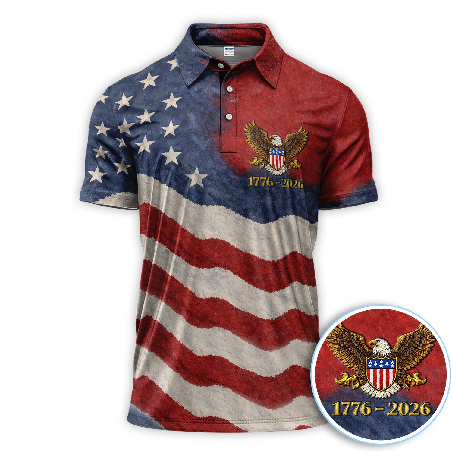 USA 250th Anniversary Golf Polos, Patriotic American Flag Pattern Golf Shirt, Golf Gift For Men