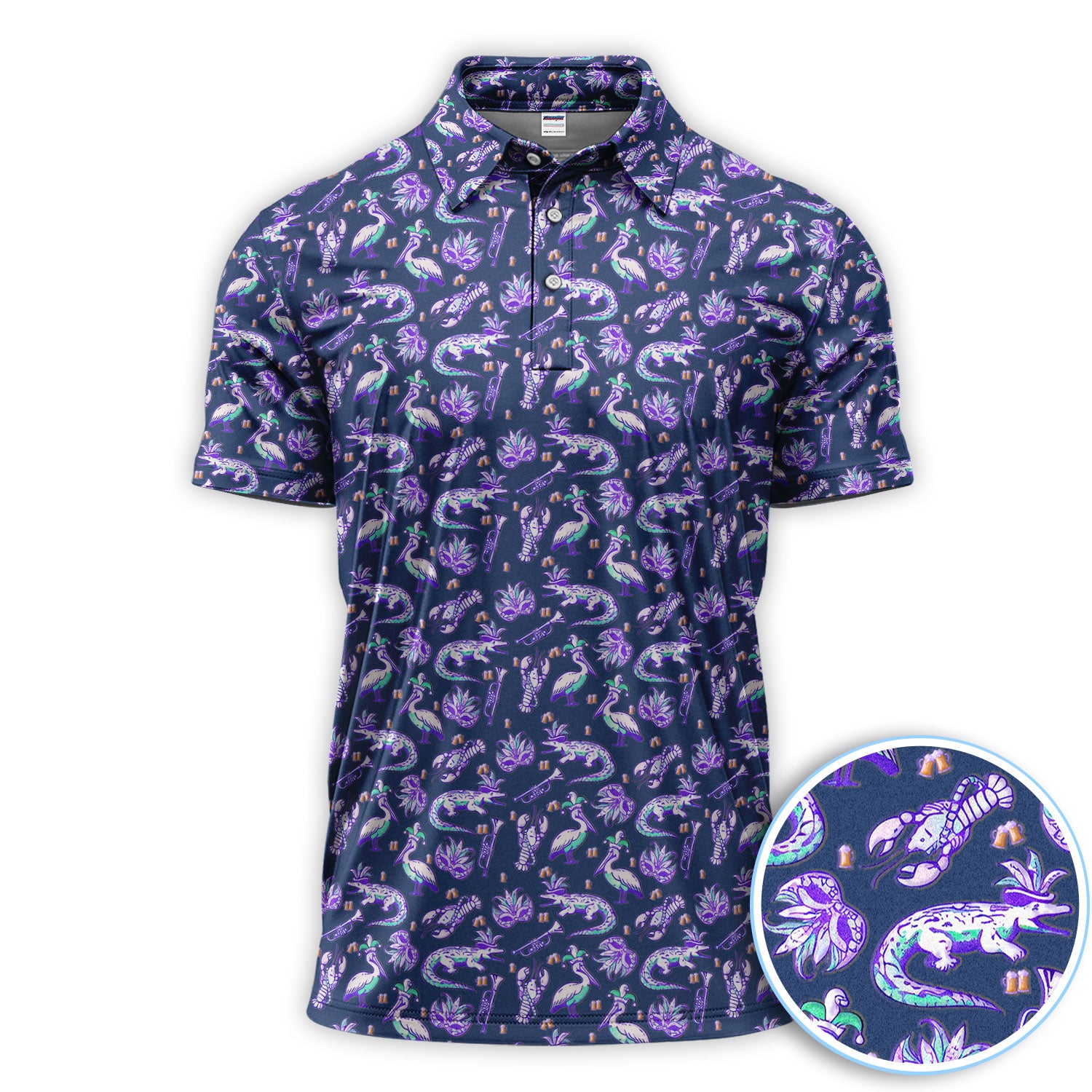 Carnival Golf Polos For Golfer, Mardi Gras Pattern Golf Shirt, Golf Gift For Men