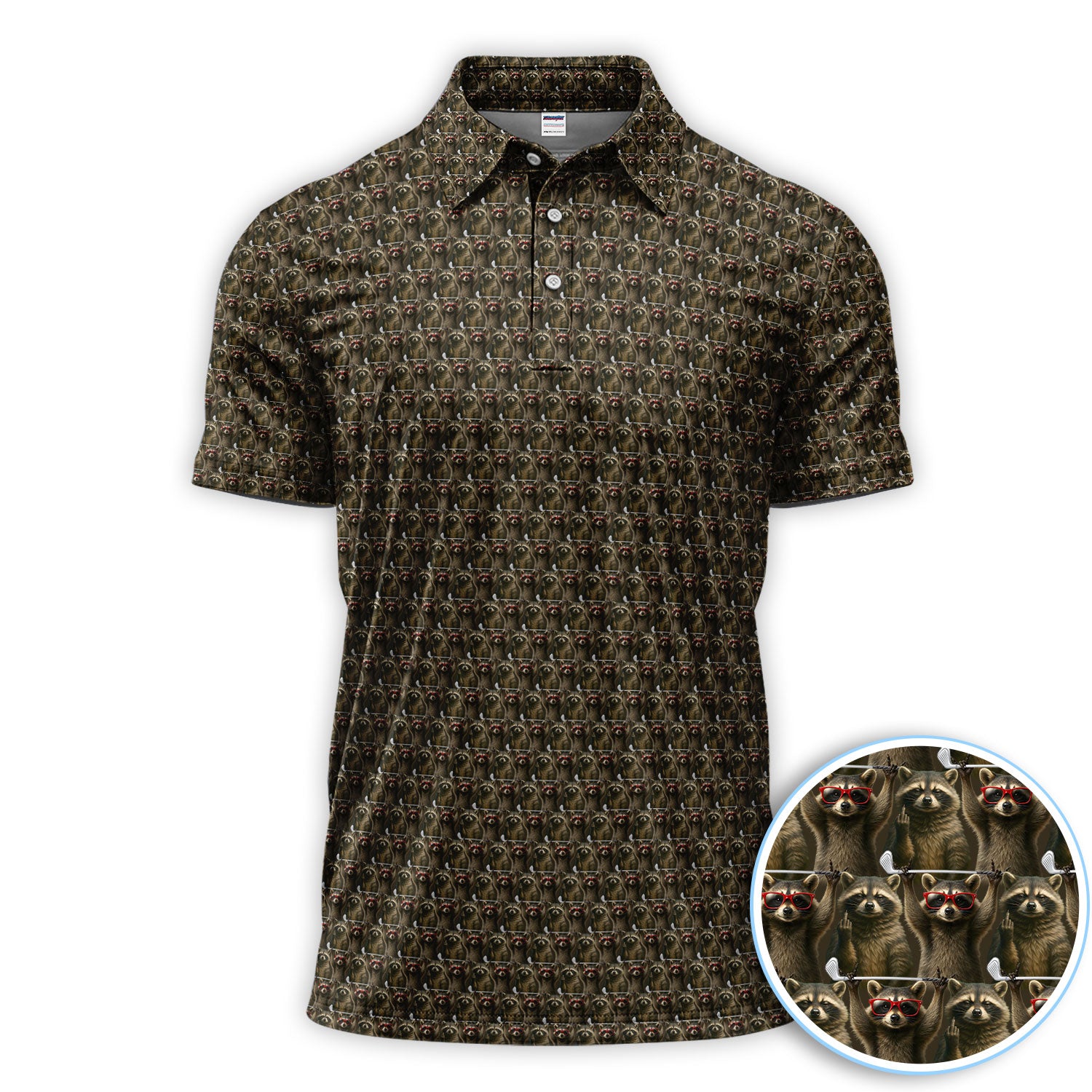 Racoon Pattern Golf Shirt, Funny Golf Shirt For Golfer, Men Golf Gift