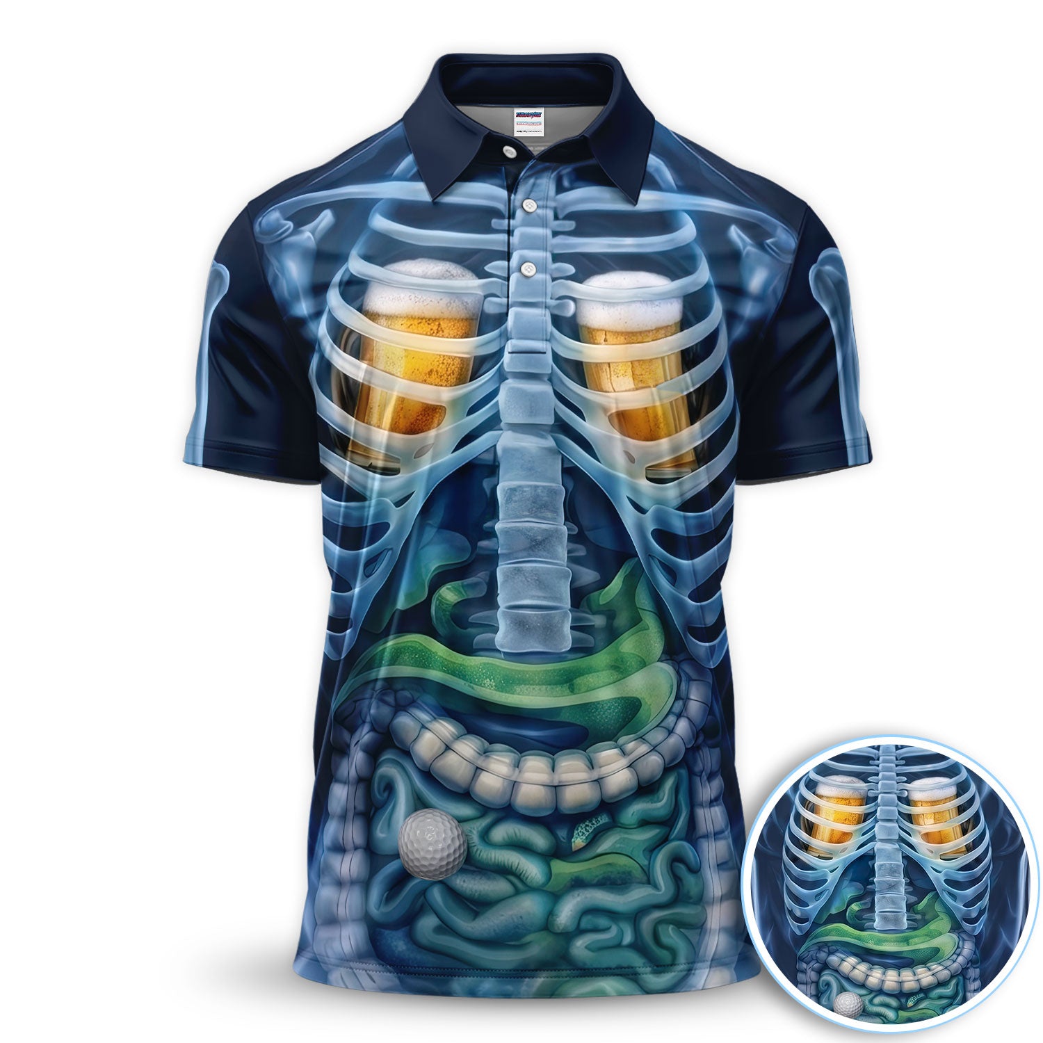 Humorous Beer Inside Golfer Xray Pattern Shirt, Funny Anatomy Golf Polo Shirt For Men, Golf Lover Gift