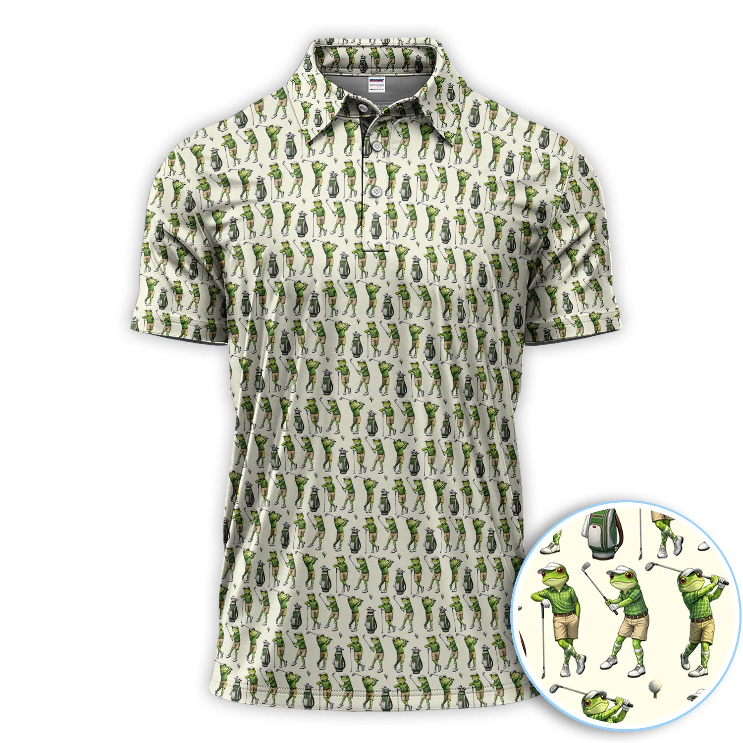 Funny Frog Golf Pattern Shirt For Men, All Over Print Golf Shirt, Golf Gift For Golfer