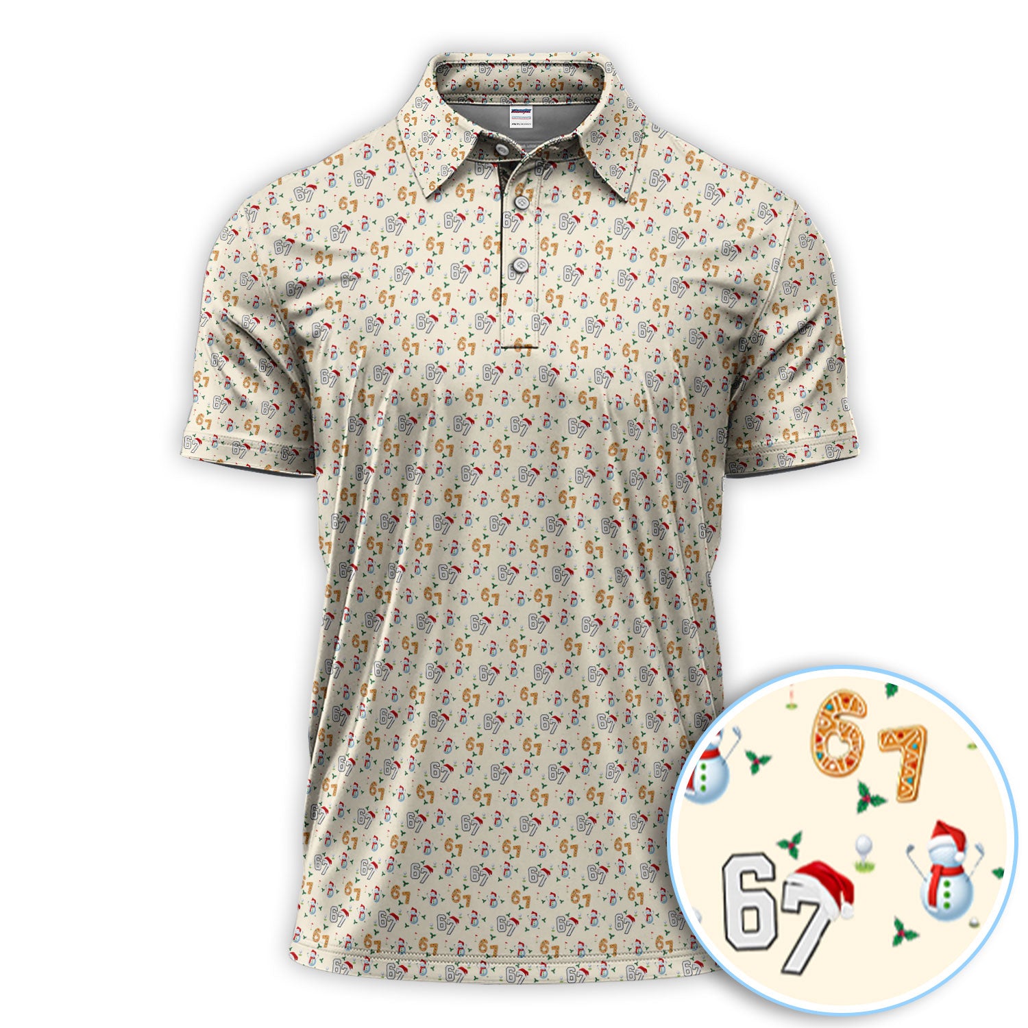 Festive 67 Christmas Pattern Polos, Holiday Golf Shirt For Golfer, Funny Golf Gift For Men