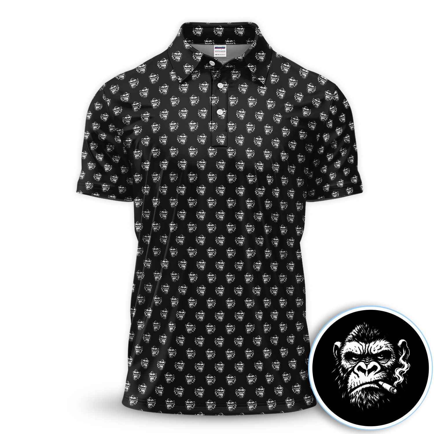 Bold Smoking Gorilla Golf Pattern Shirt, Gorilla Head Golf Shirt For Men, Monkey Lover Gift