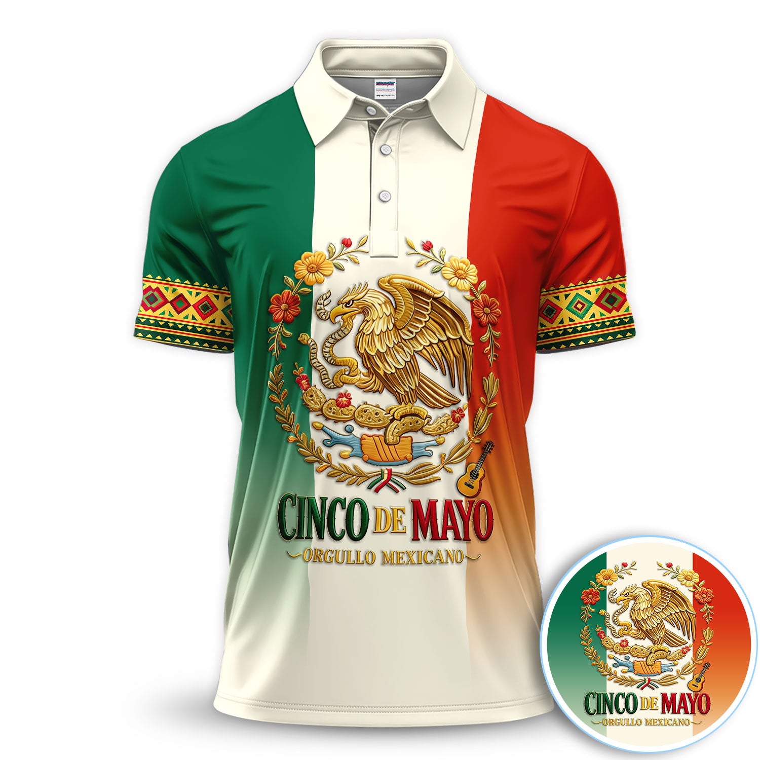 Mexican Cinco De Mayo Golf Pattern Shirt, Mexico Flag Eagle Golf Shirt For Men, Fiesta Gift