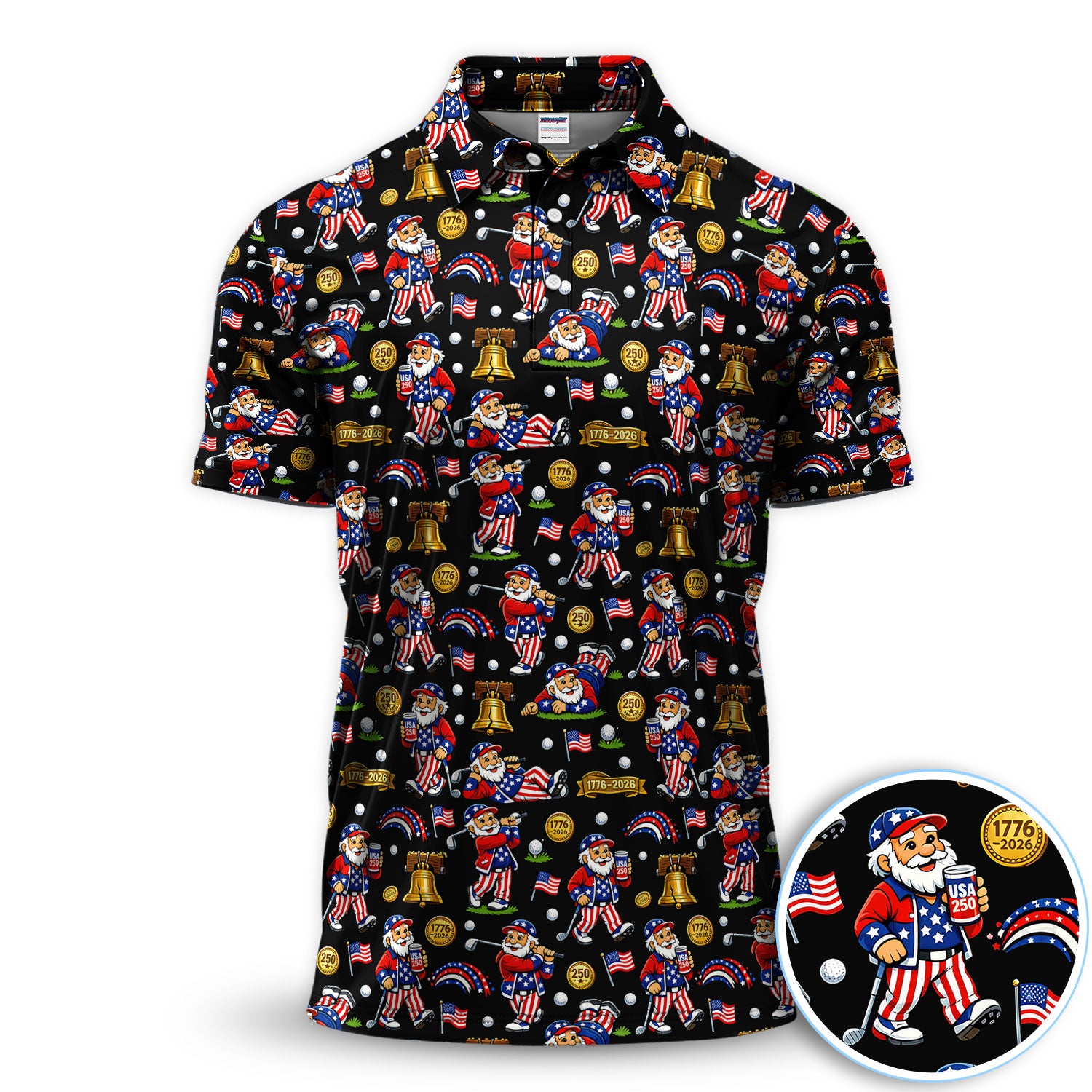 American Patriotic Golf Pattern Men Polo Shirt, Uncle Sam USA Flag Golf Pattern Shirt, Gift For Golfer