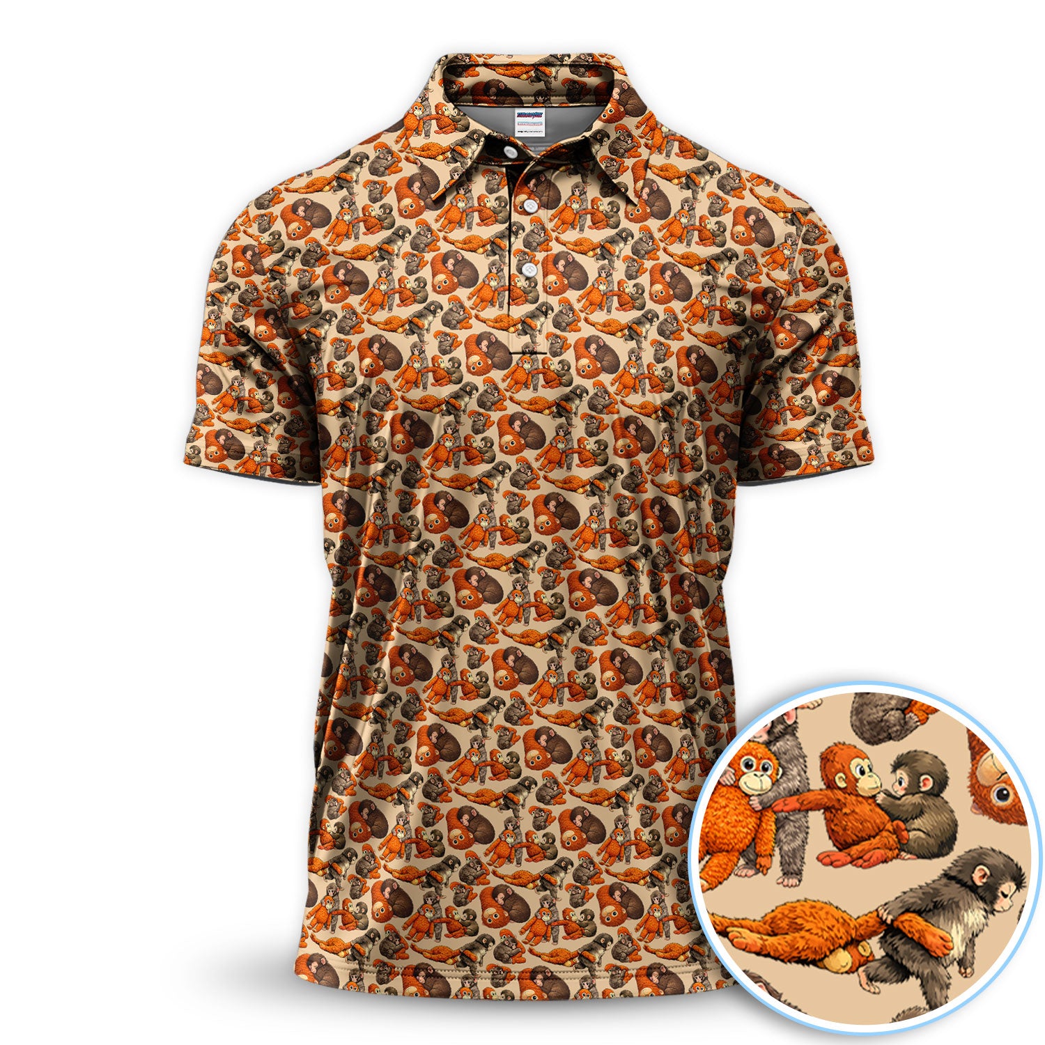Monkey Pattern Golf Polos, Wild Monkey Golf Shirt For Men, Funny Golf Shirt