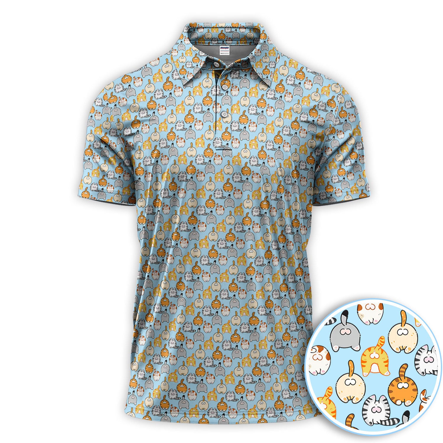 Cute Cat Butt Golf Polos, Pet Pattern Golf Shirt For Golfer, Golf Gift For Men