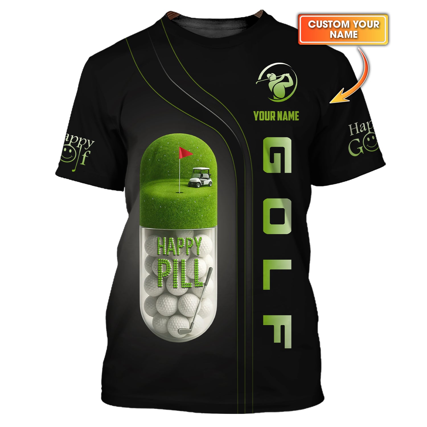 Custom Golf Shirts for Men, Pill Happy Golf Polo Shirts, Funny Golf Shirts