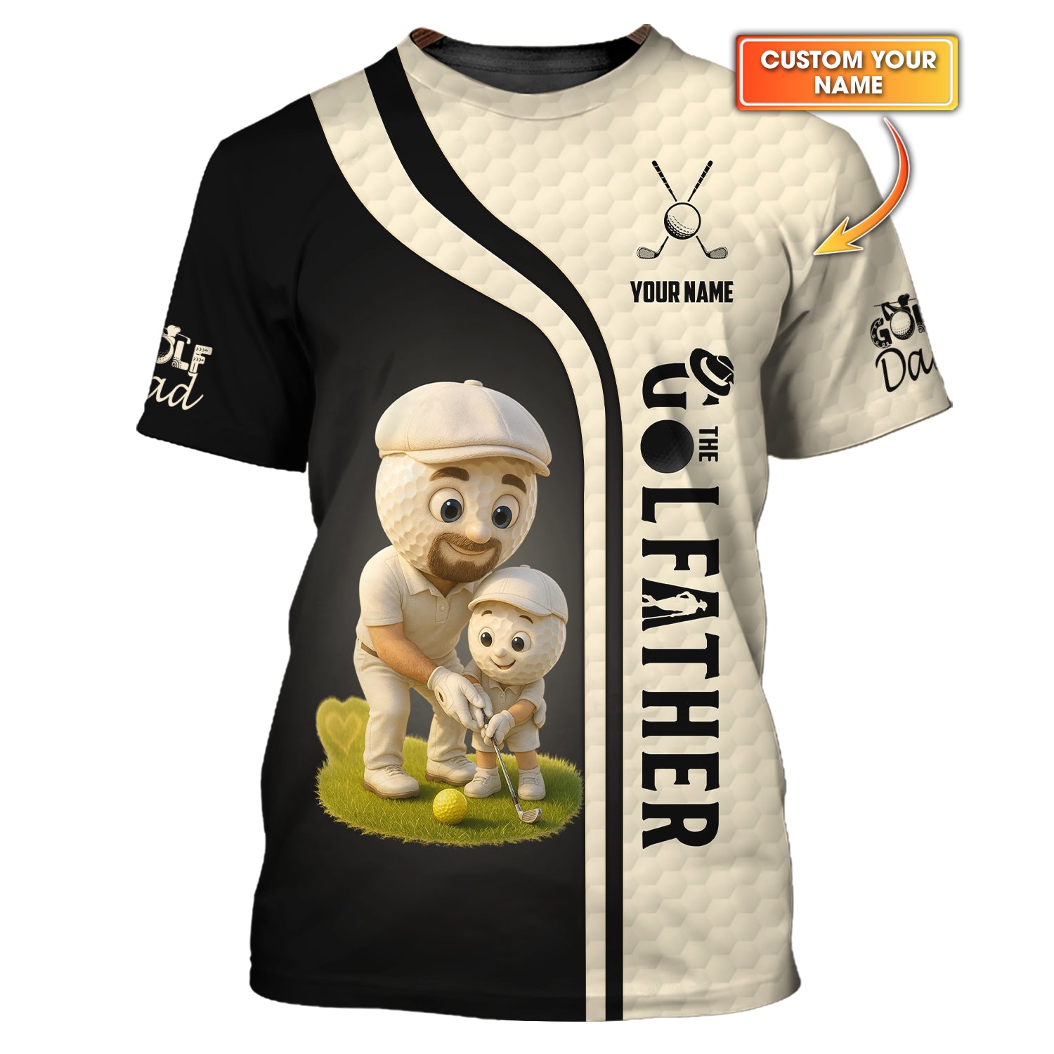 Custom Name Golf Shirt | Cream Black The Golffather Dad & Son Design | Father's Day Gift for Dad