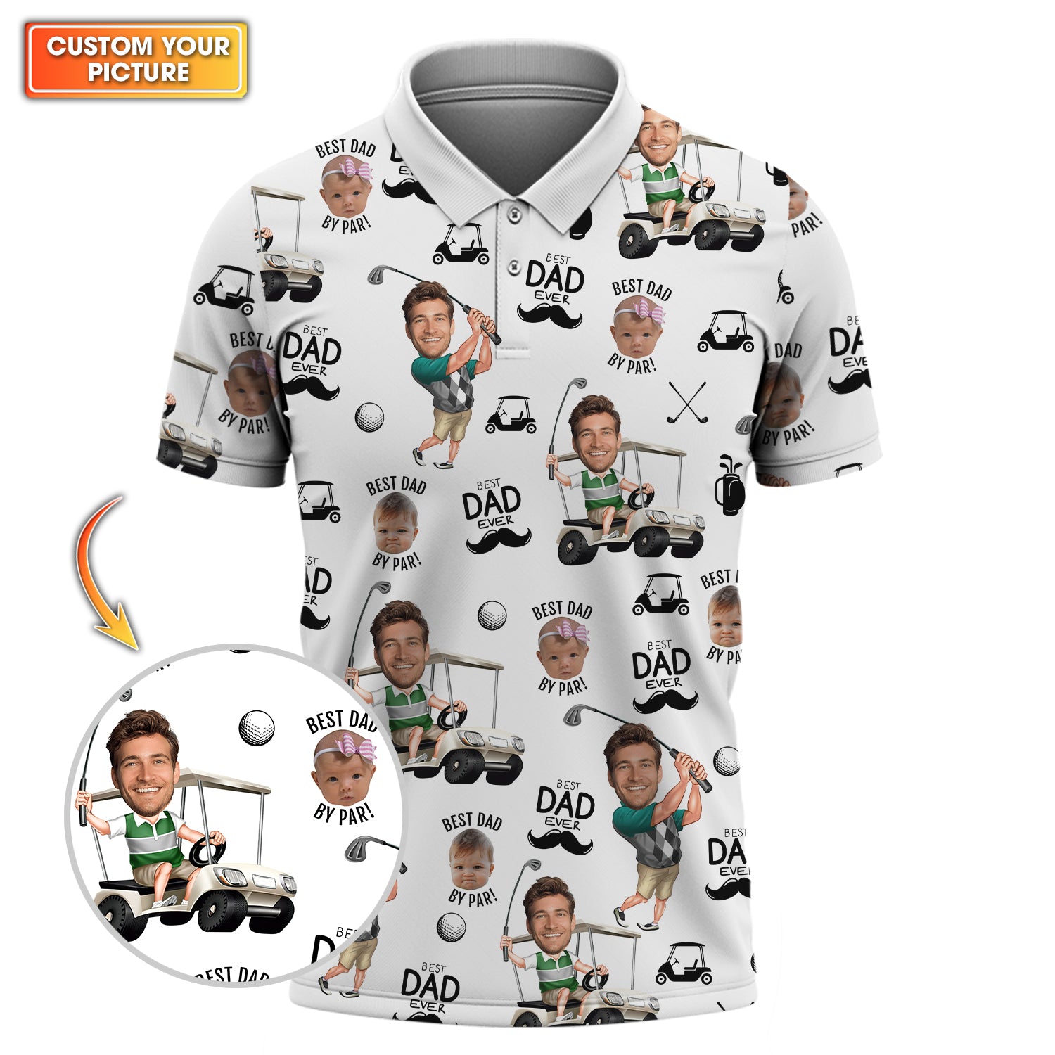 Best Dad Ever Personalized Golf Polo Shirt - Best Dad by Par Custom Tee - Hole in One Dad Gift for Father’s Day