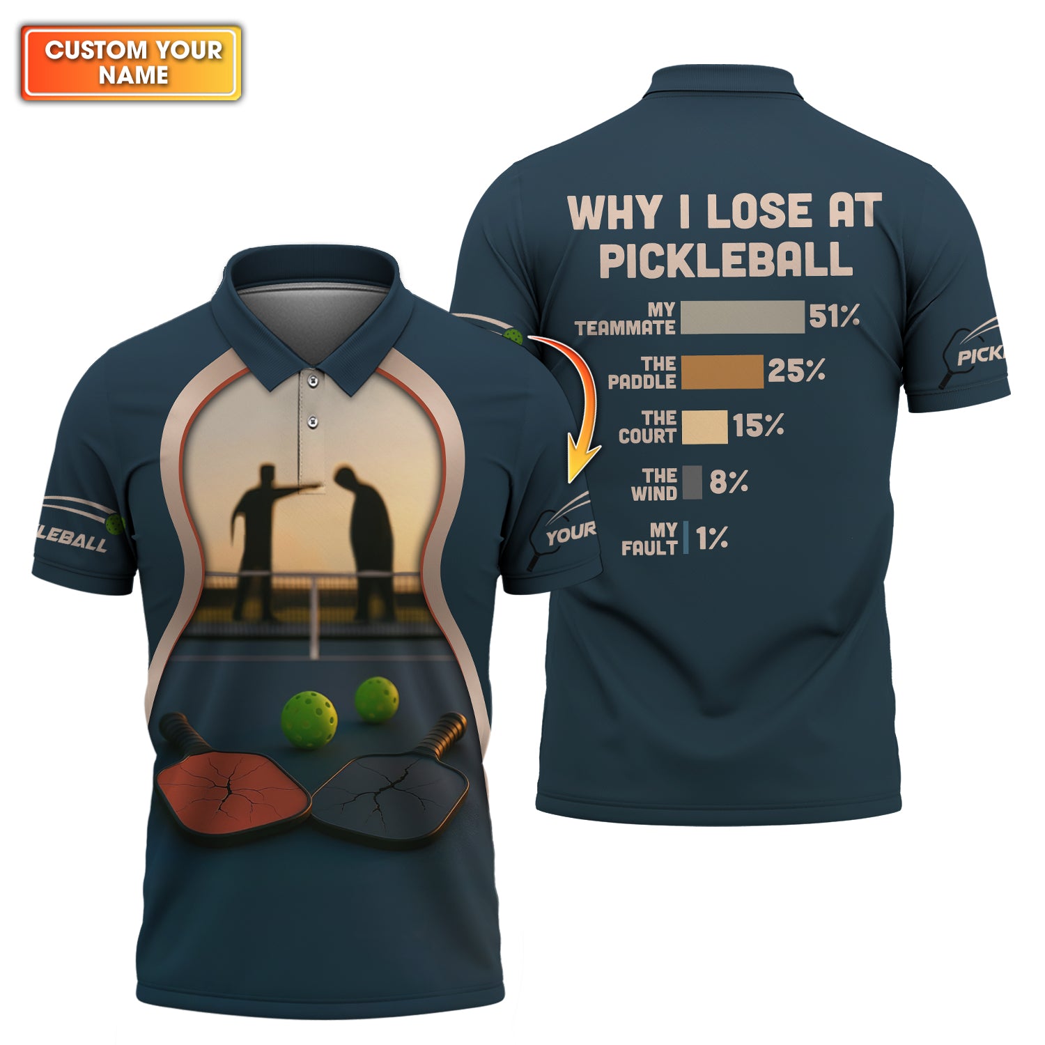 Why I Lose At Pickleball Shirt, Funny Custom Name Polos For Pickleball Players