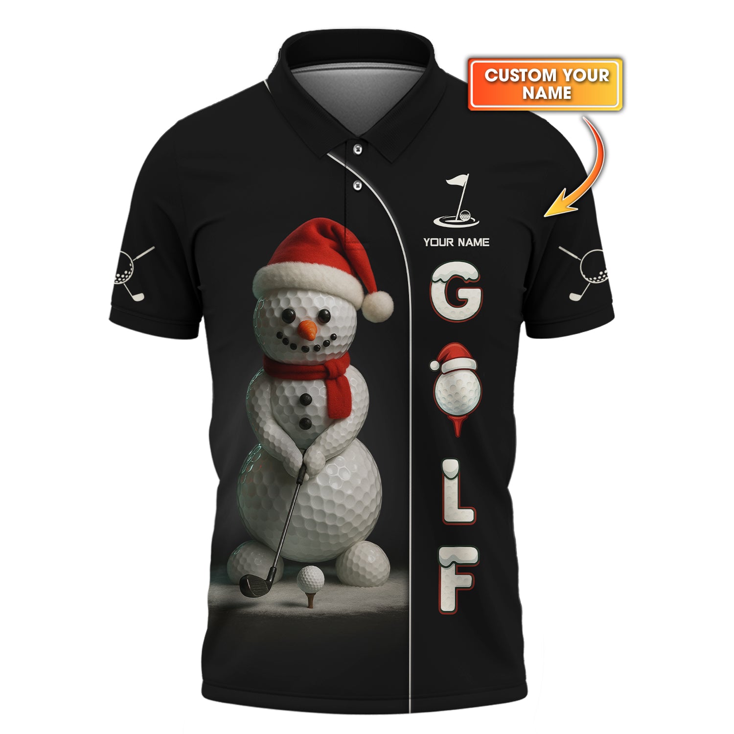 Personalized Christmas Golf Shirt, Snowman Playing Golf With Custom Name, Funny Golf Shirt For Men