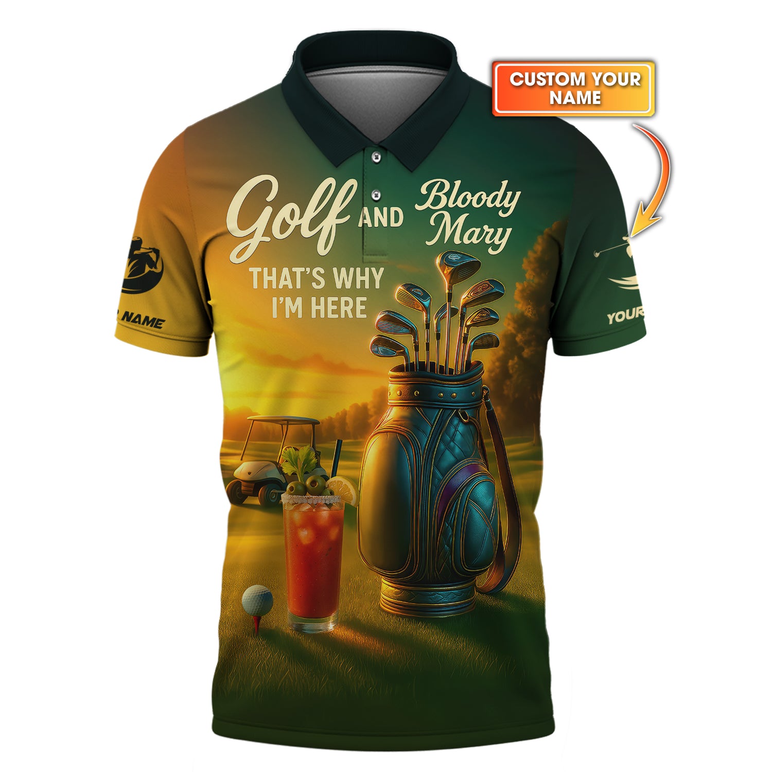 Golf and Bloody Mary Shirt β βThatβs Why Iβm Hereβ Custom Funny Golf Polo for Men β Golf and Cocktail Gifts - Tournament Tee