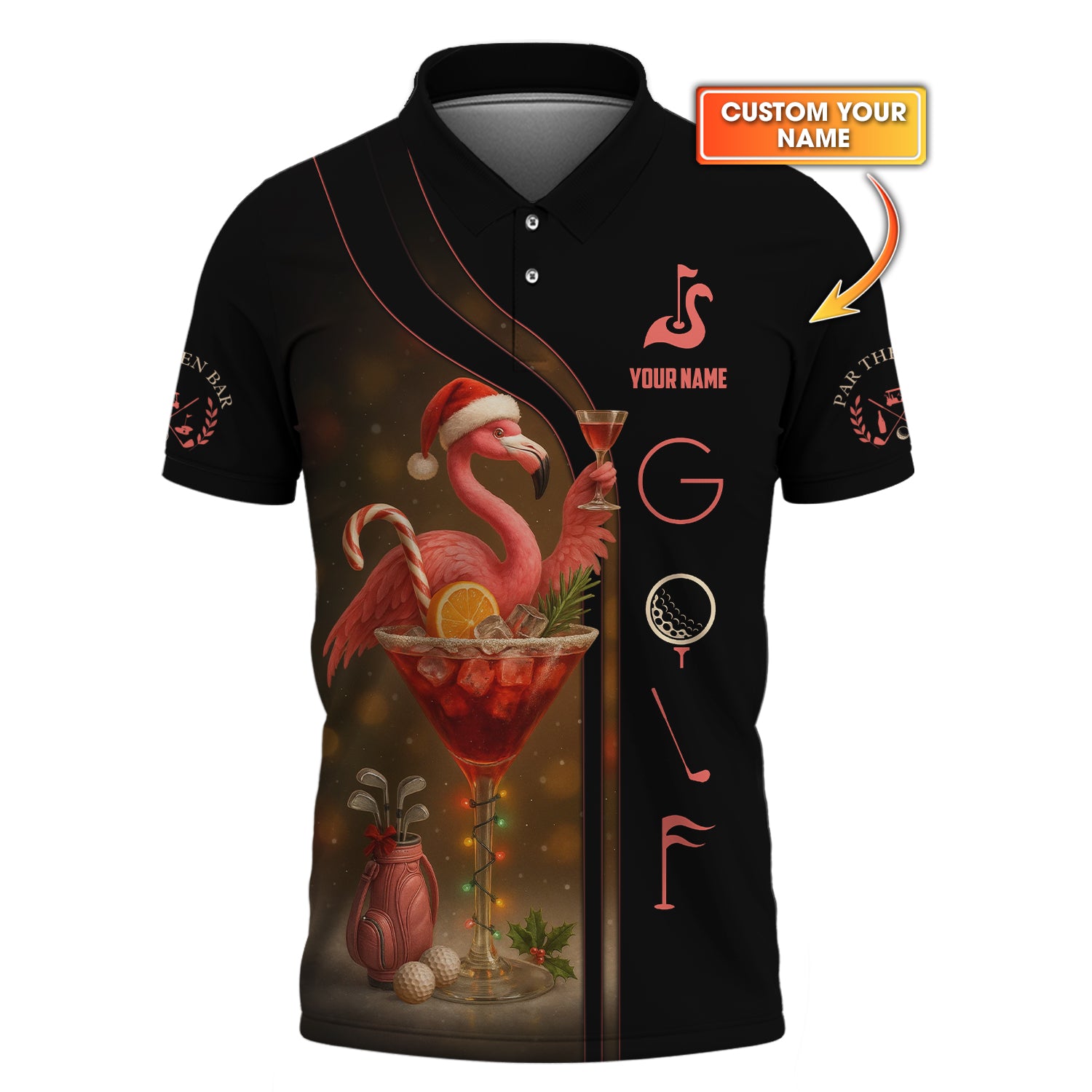 Personalized Flamingo Golf Shirt, Christmas Golf Shirt With Custom Name, Golf Gift For Golfer