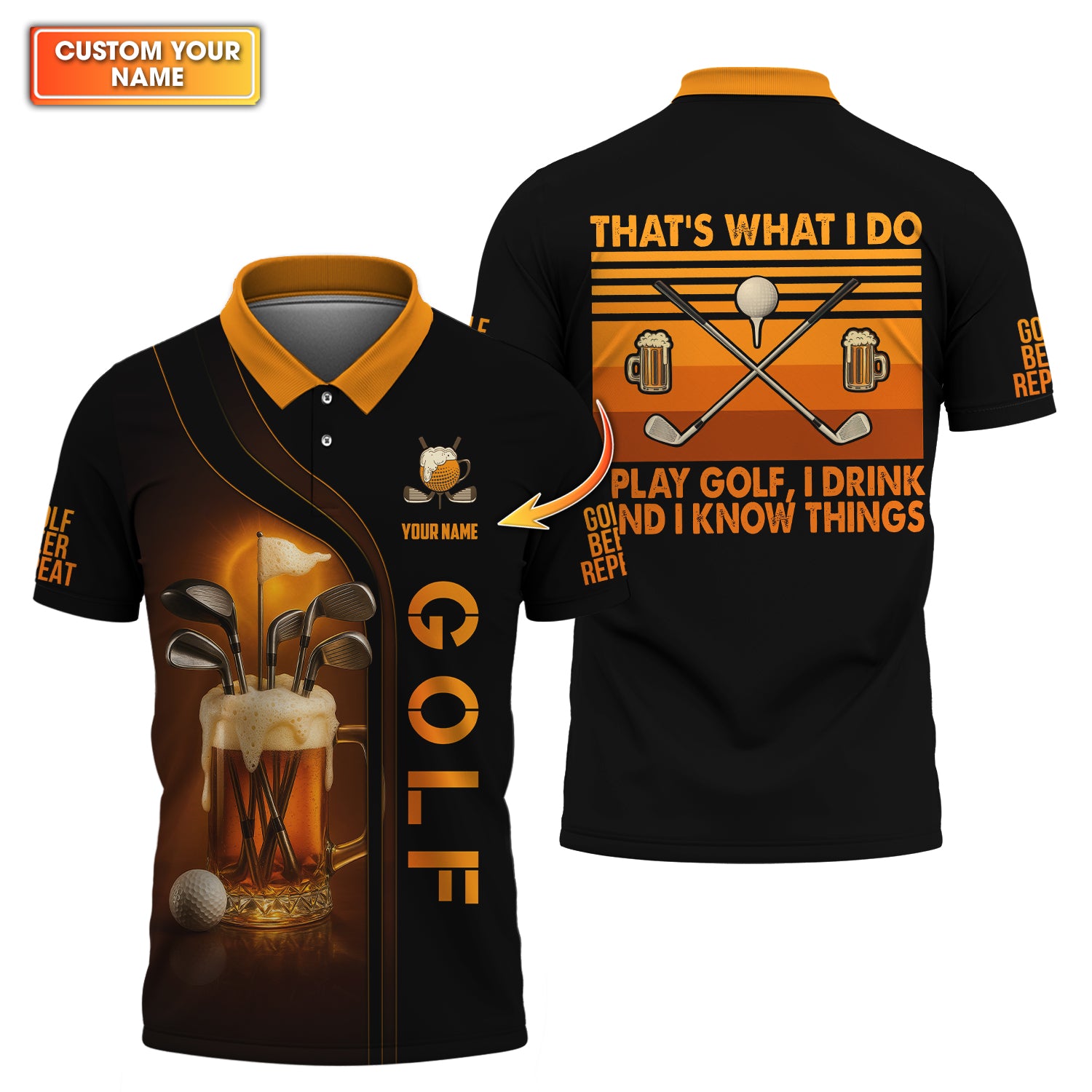 Beer Cup With Golf Club Shirts, Funny Golf And Beer Polos, Crazy Golf Shirt For Men, Golf Gift For Golfers