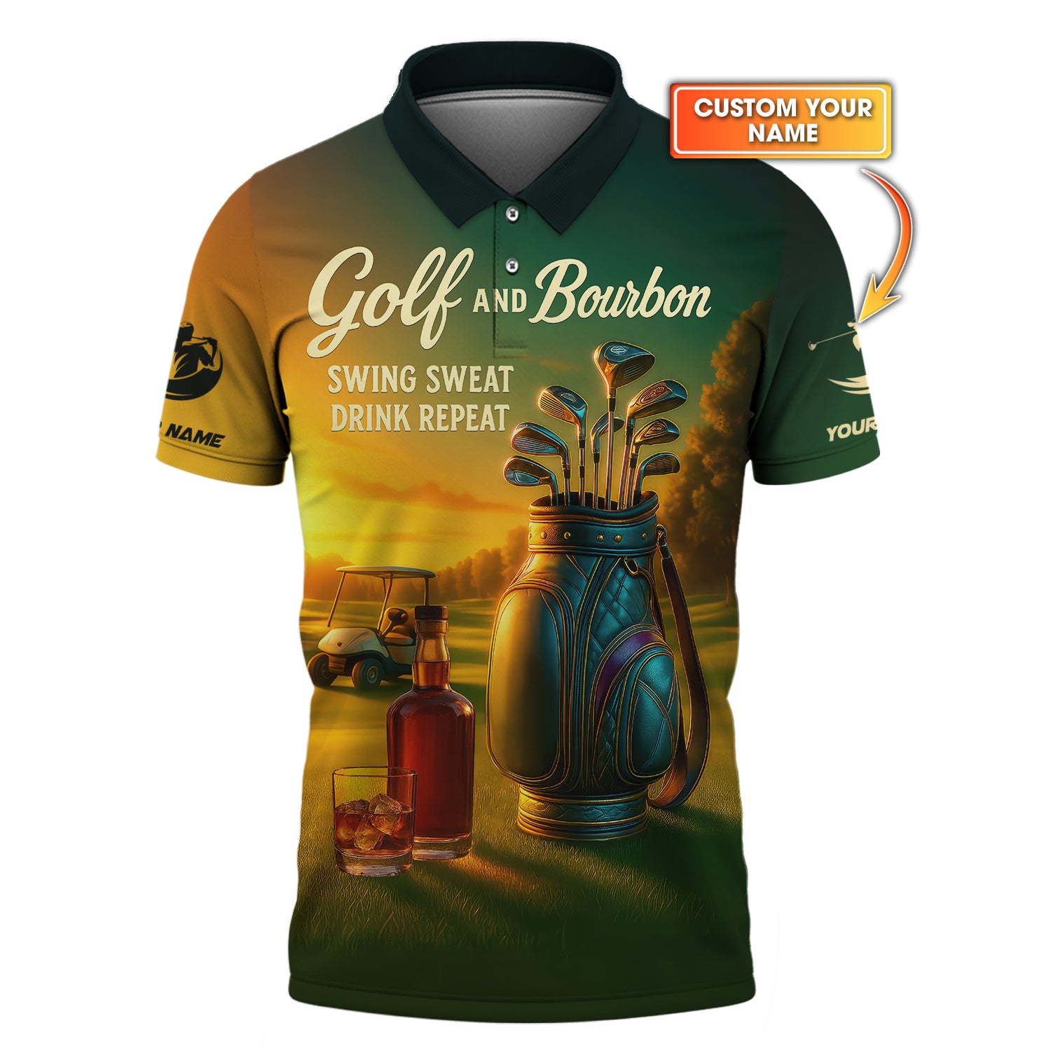 Golf and Bourbon Swing Sweat Drink Repeat – Custom Golf Polo – Funny Tournament Golf Gift for Parents