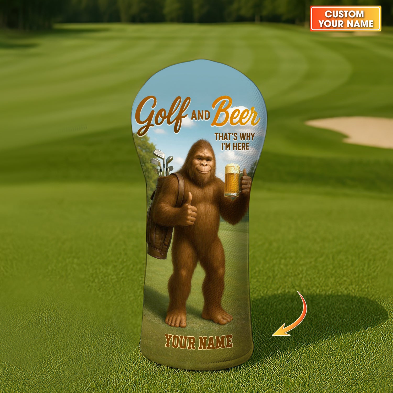 Bigfoot Golf Head Cover, Golf And Beer - Custom Golf Headcovers - Golf Clubs Head Cover - Gift for Golfer