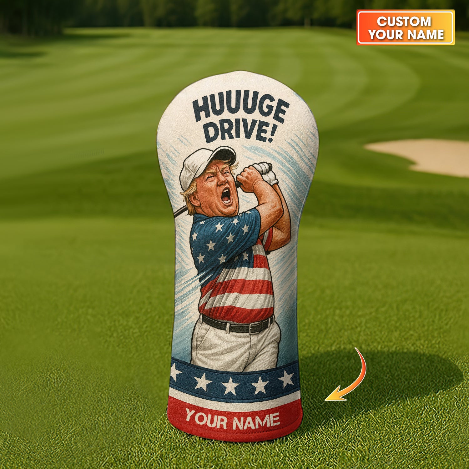 Custom Name USA Golf Headcover, Trump With American Flag Headcovers, Gift For Golfers