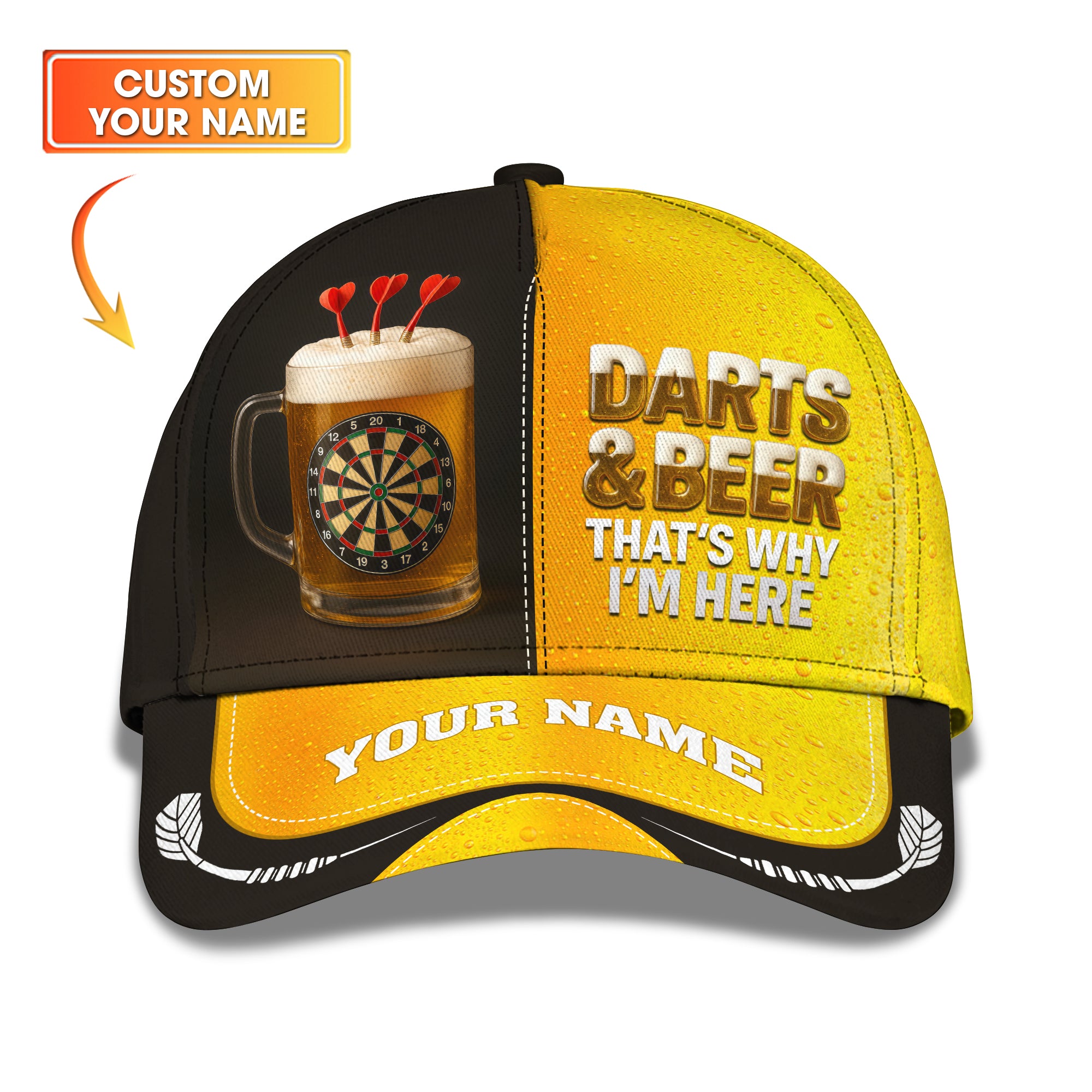 Darts And Beer Custom Hat, Funny Dartboard and Beer Cap For Dart Players, That’s Why I’m Here Personalized Classic Cap