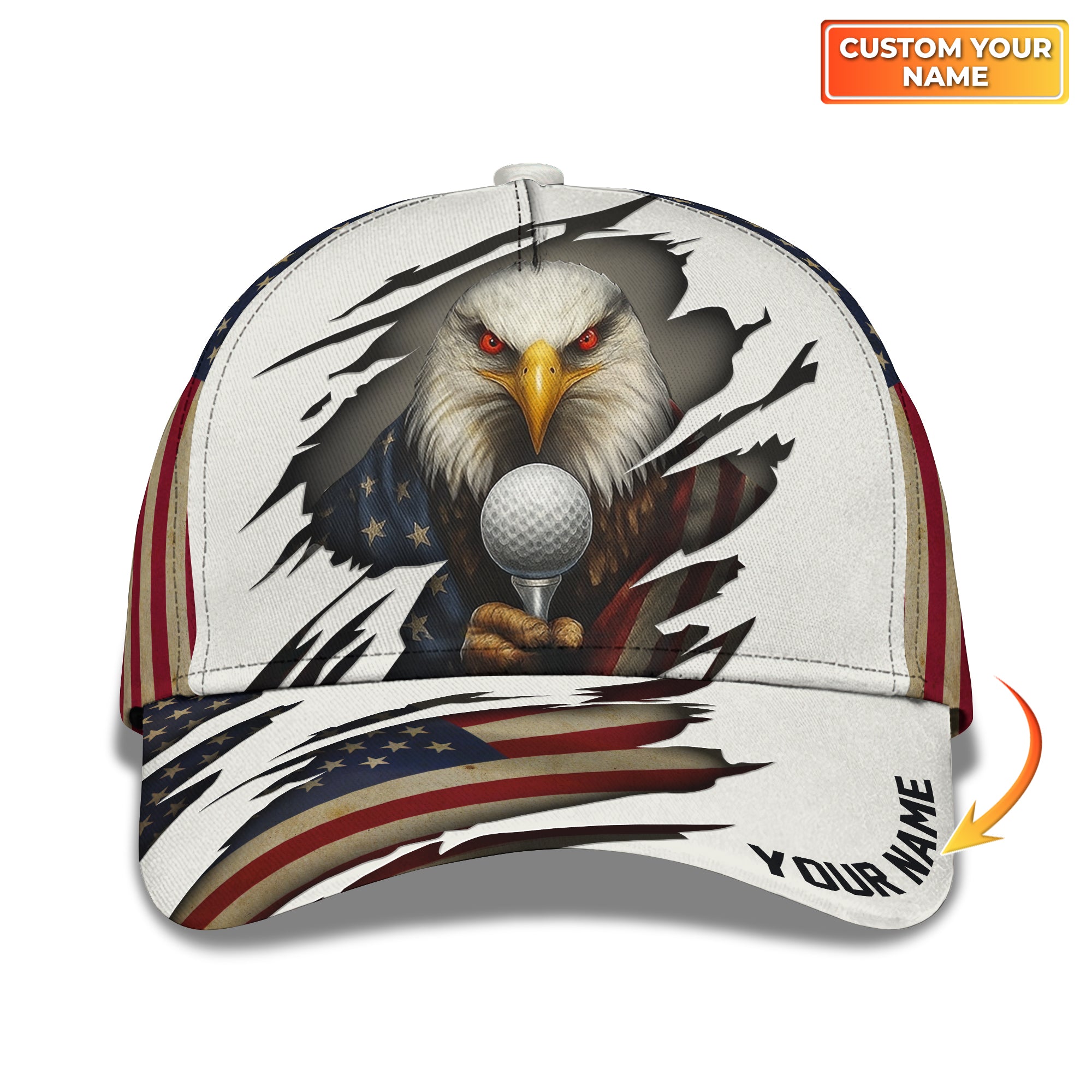 Custom American Eagle Golf Hat – Patriotic USA Flag Golf Cap For Men, Personalized Golf Gifts
