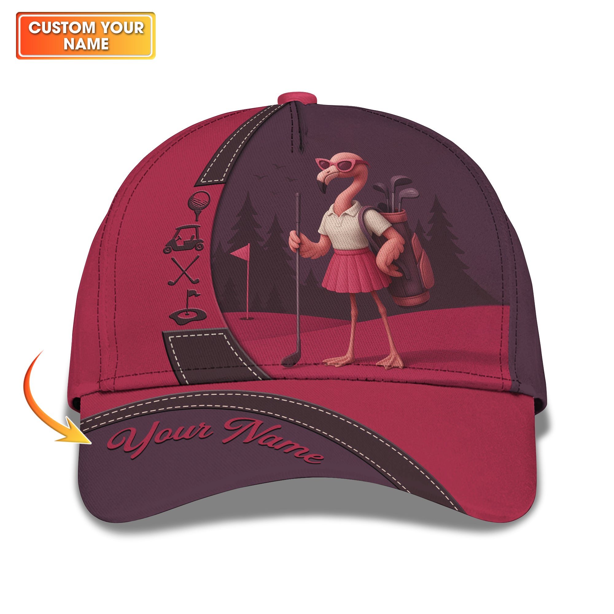 Flamingo Golf Hat, Custom Name Women's Funny Golf Cap, Classic Cap For Golfers