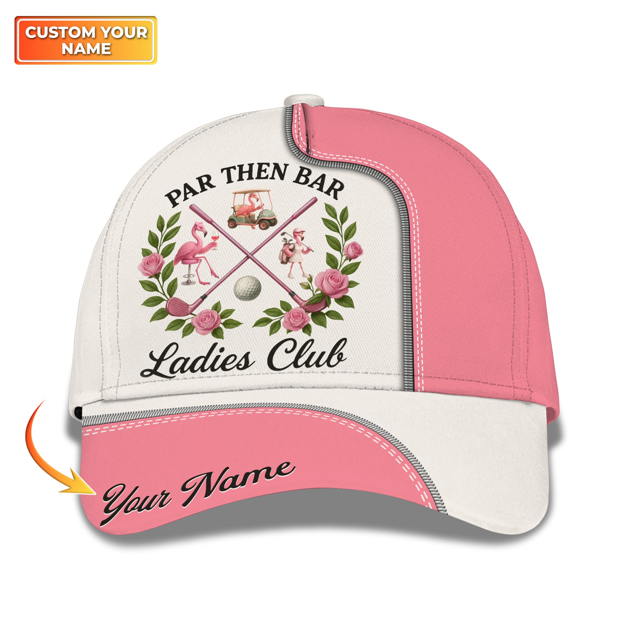 Par Then Bar Ladies Club Hat, Custom Name Flamingo Golf Hat for Women, Funny Golf Cap