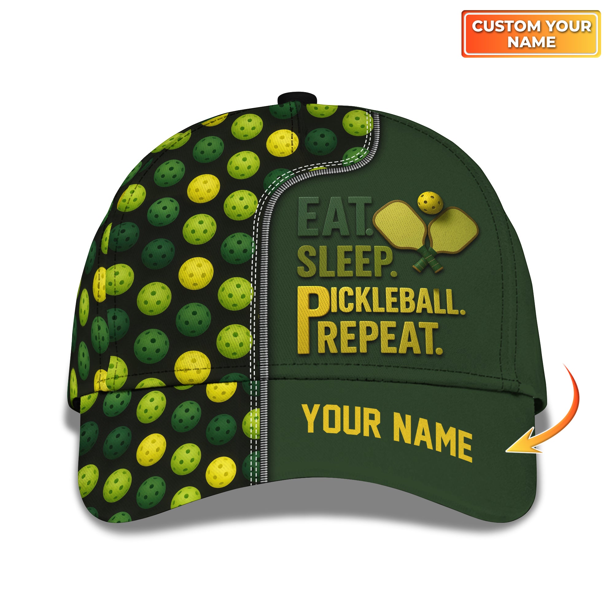 Eat Sleep Pickleball Repeat Hat – Custom Pickleball Hat with Your Name – Funny Pickleball Gift for Players