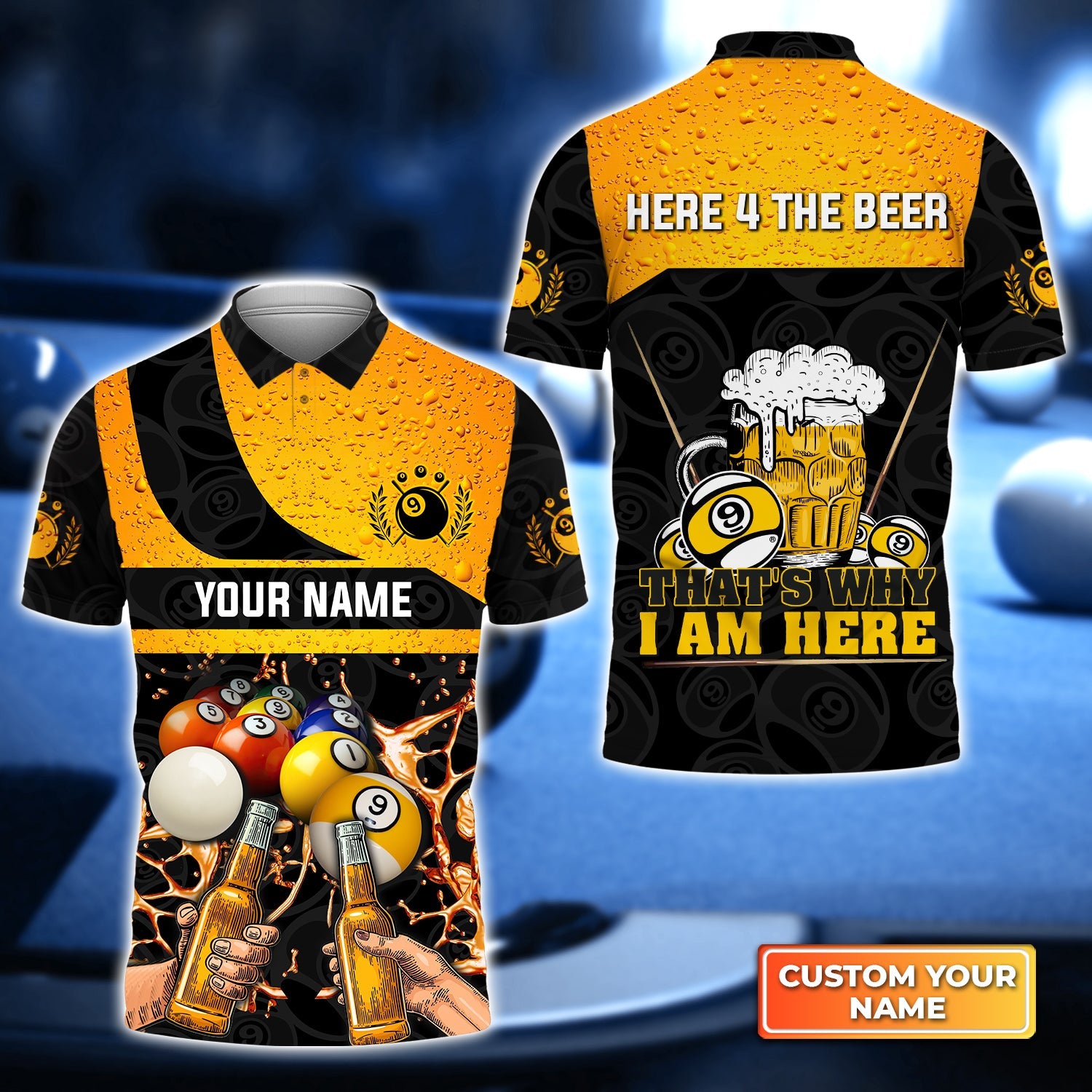 Here 4 The Beer Billiard Team Personalized Name 3D Polo Shirt Gift For Billiard Players