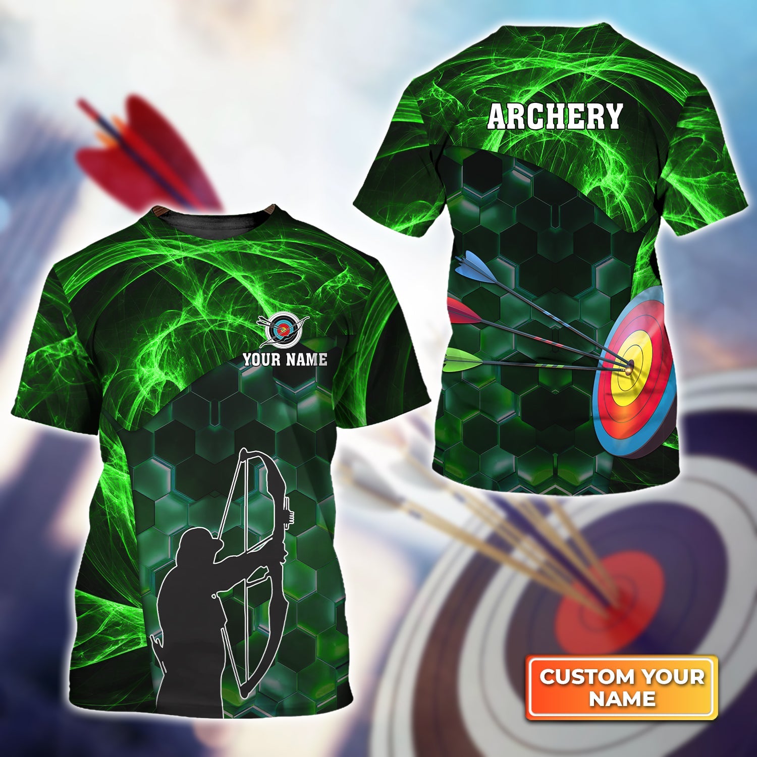 Archer And Target Board Green Personalized Name 3D Tshirt Gift For Archer