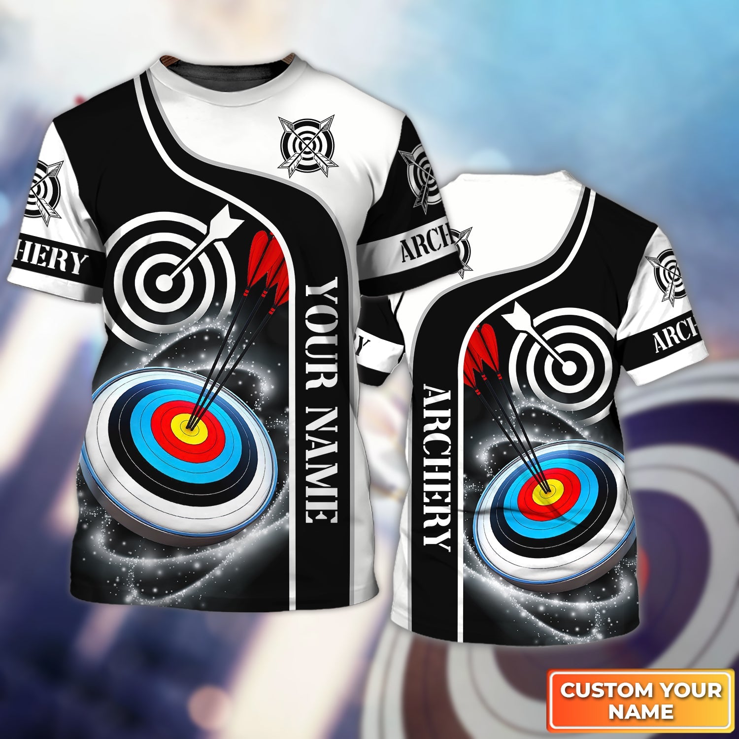 Archery Targets Black White Personalized Name 3D Tshirt Gift For Archer