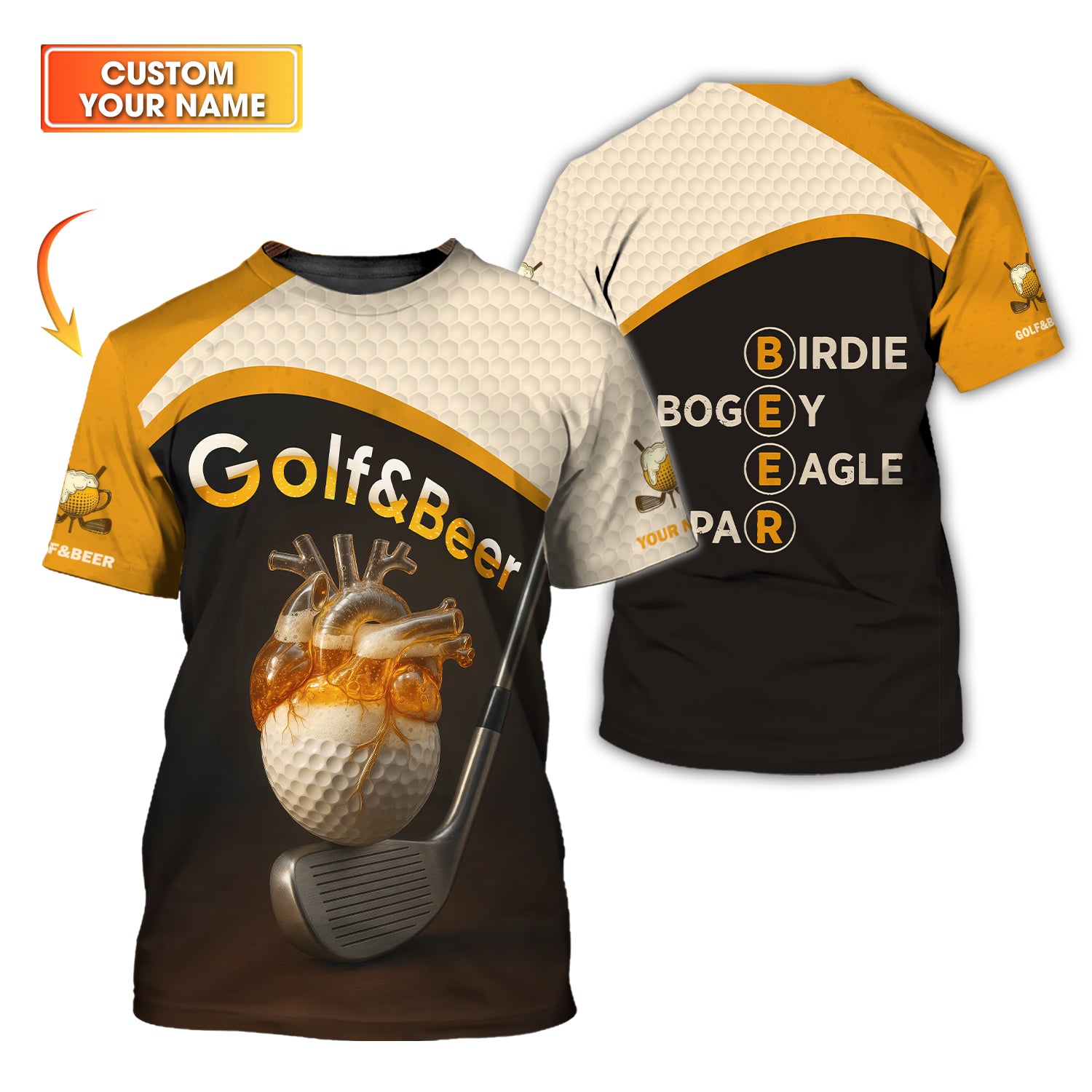 Golf and Beer Custom Polo Golf Shirts for Men, Funny Golf Shirts, Golf Gifts for Beer Lovers