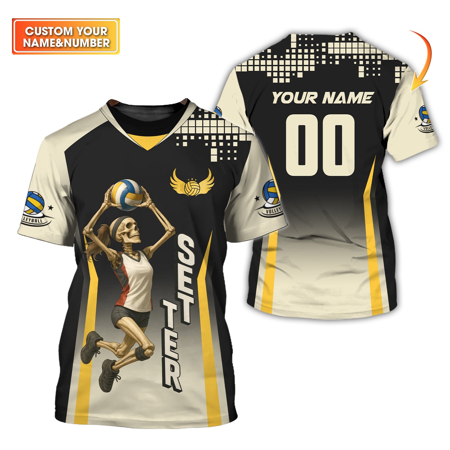 Setter Volleyball Black Yellow, Women's Volleyball Jersey, Custom Volleyball Uniforms