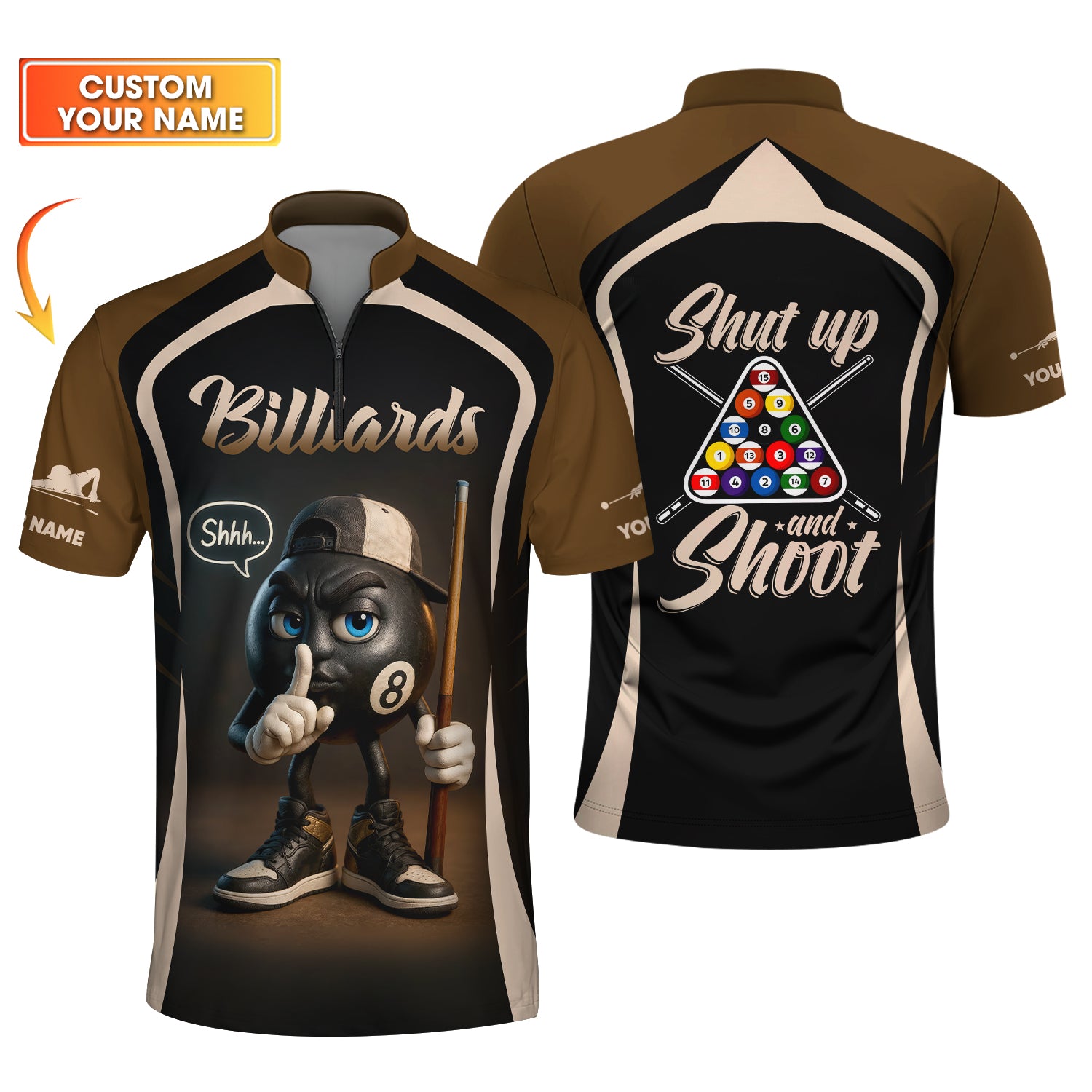 Custom Billiards Jersey, 8 Ball Pool Shut Up and Shoot Billiards T Shirt, Gift For Billiards Player