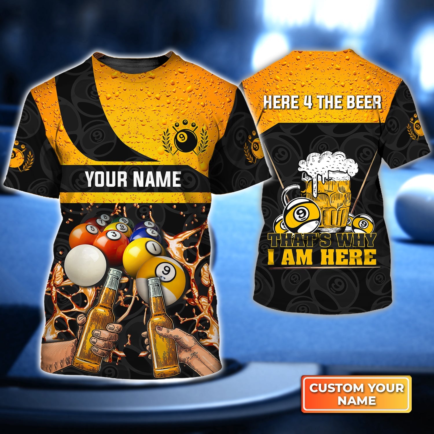 Here 4 The Beer Billiard Team Personalized Name 3D Tshirt Gift For Billiard Players