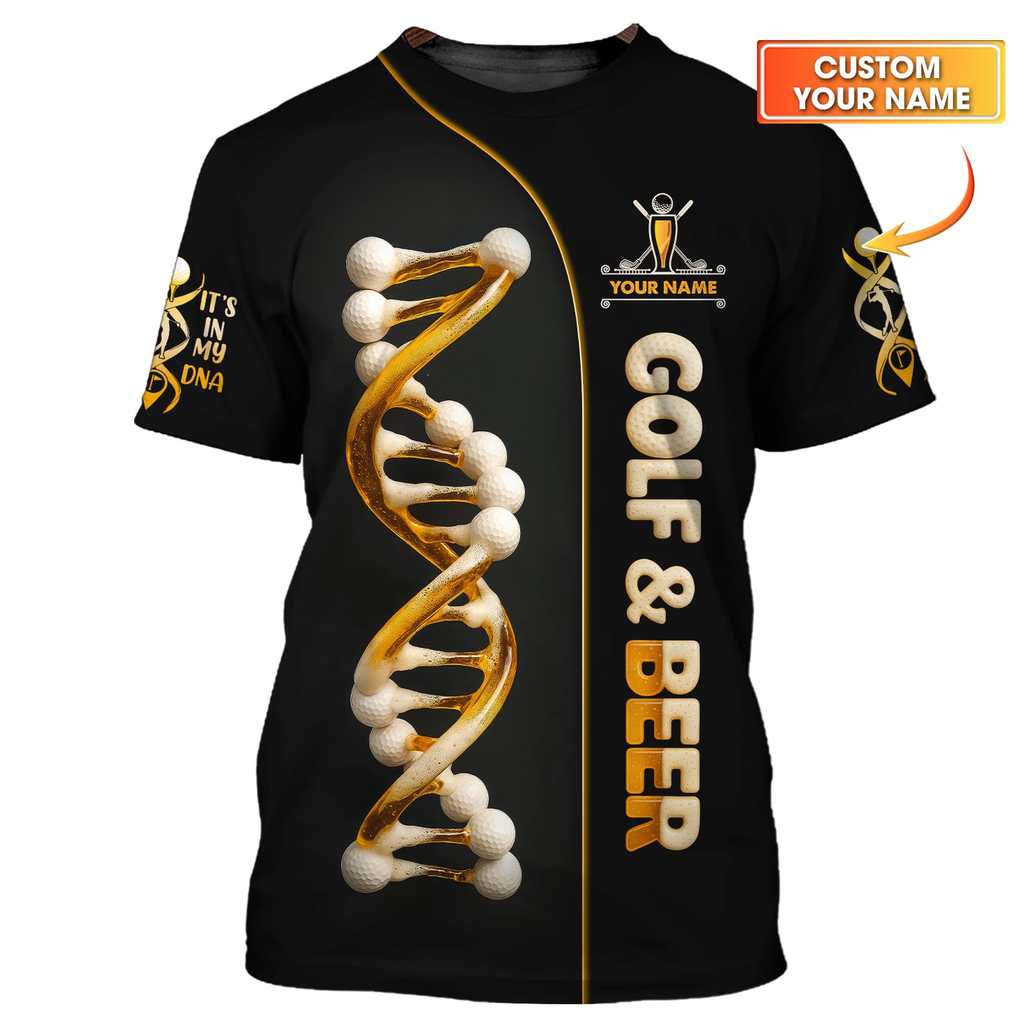 Golf and Beer Custom Polo Golf Shirts for Men, My DNA Golf Gifts for Beer Lovers