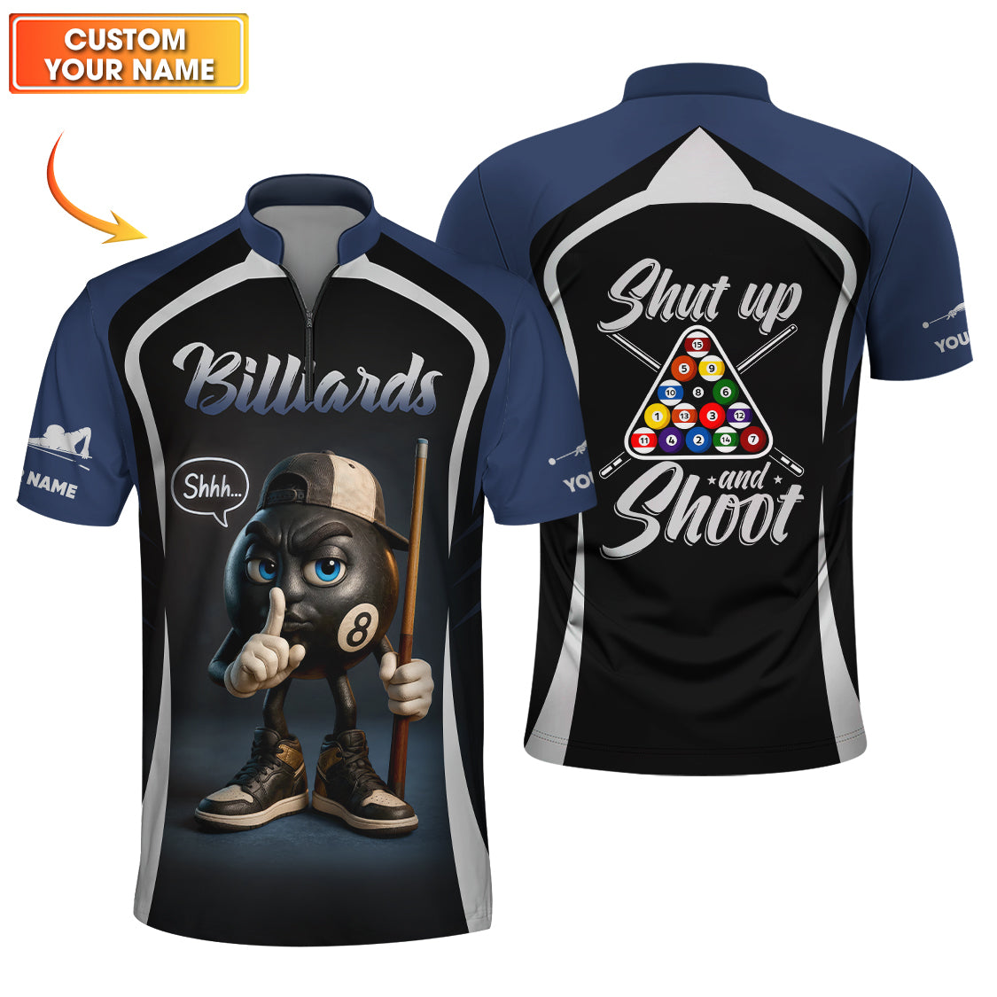 Custom Billiards Jersey, 8 Ball Pool Shut Up and Shoot Billiards T Shirt, Gift For Billiards Player
