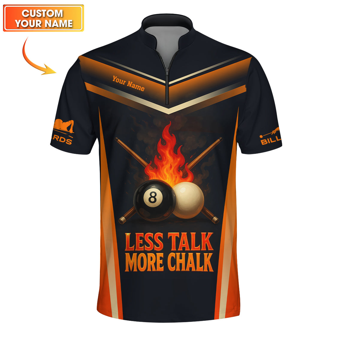 Personalized Pool Player Jersey, Less Talk More Chalk Custom Billiard Shirt, Funny Billiard T-Shirts