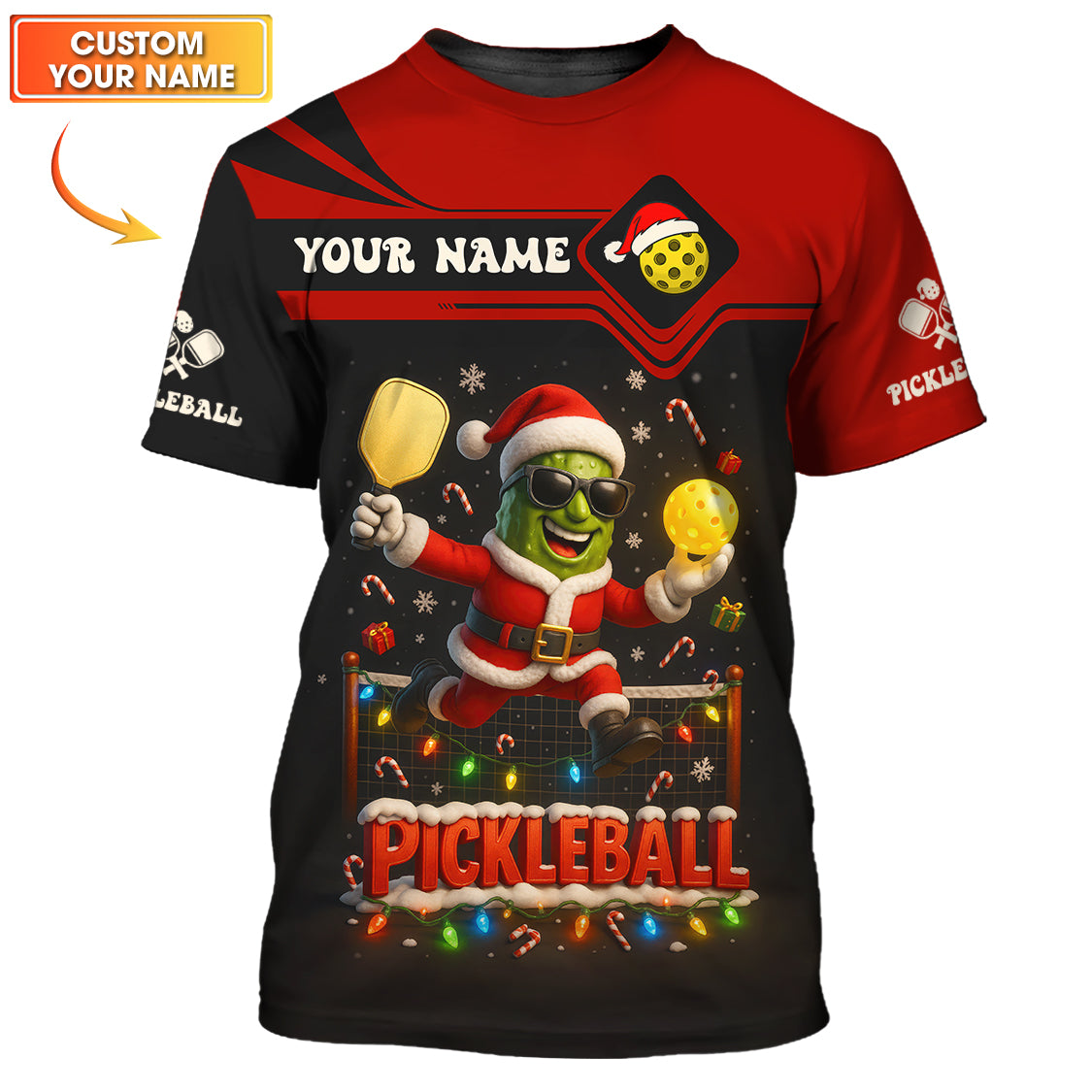 Personalized Funny Pickleball Shirt, Christmas Pickleball Shirt With Custom Name, Pickleball 3D Shirt For Christmas Lover