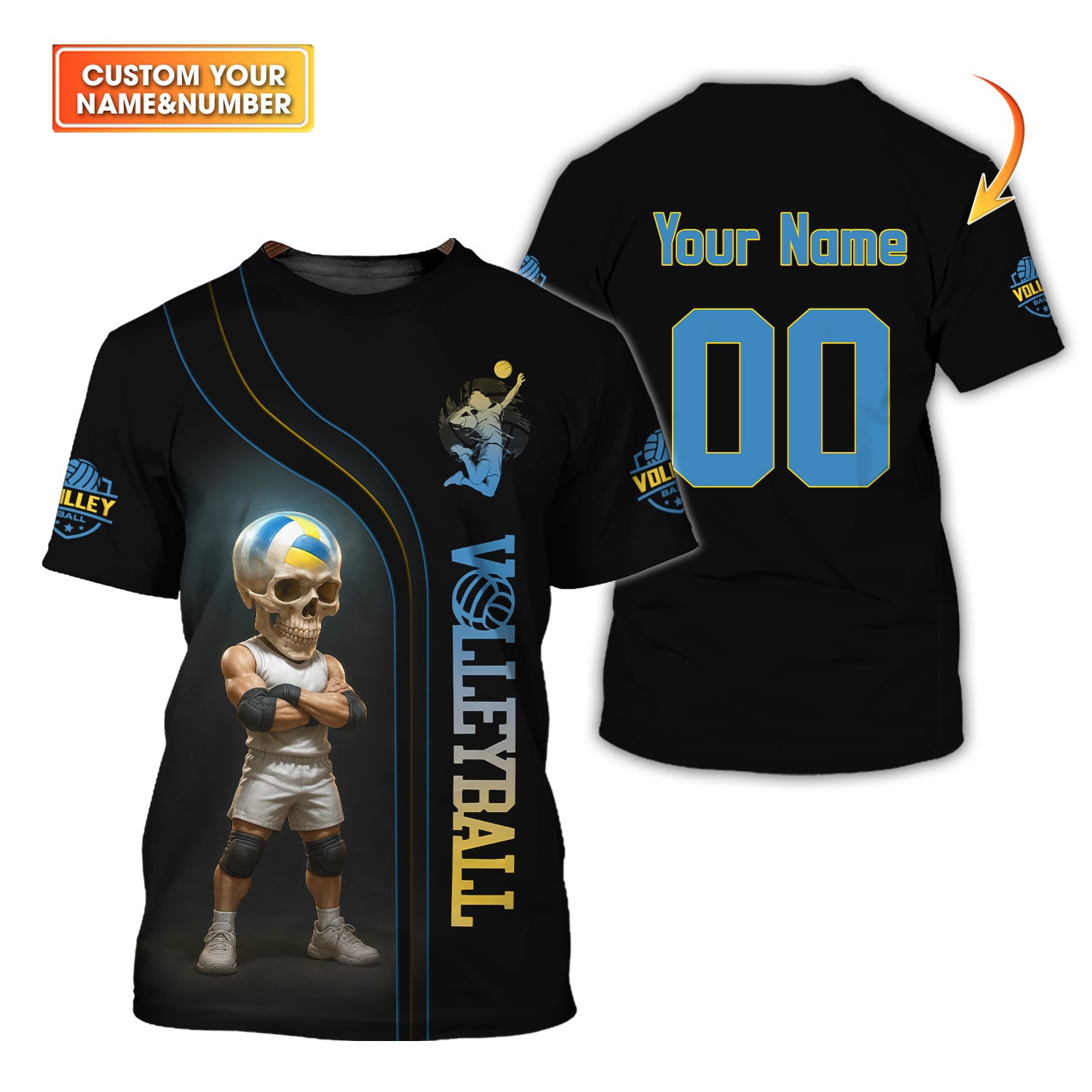 Custom Volleyball Jerseys, Men's Volleyball Apparel, Skeleton Design Volleyball Team Shirts, Volleyball Coach Gifts