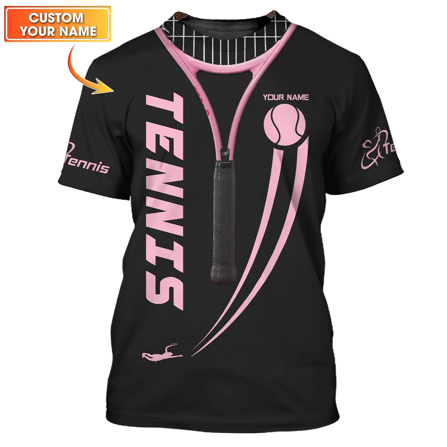 Pink Tennis Shirt for Women, Custom Name Tennis Player Gift, Sporty Personalized Tee