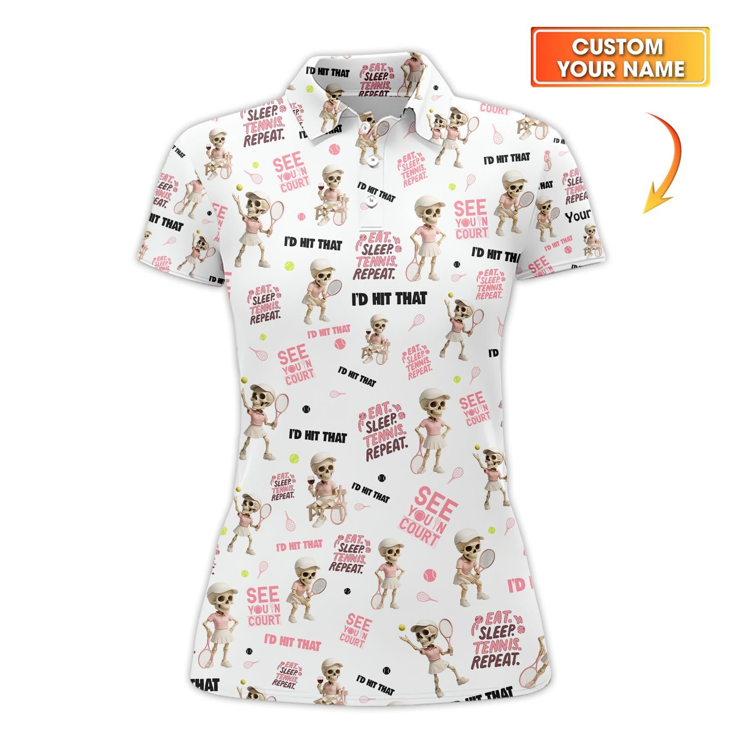 'Eat Sleep Tennis Repeat' Custom Women's Tennis Polo - Tennis Women Apparel - Cute Tennis Clothes