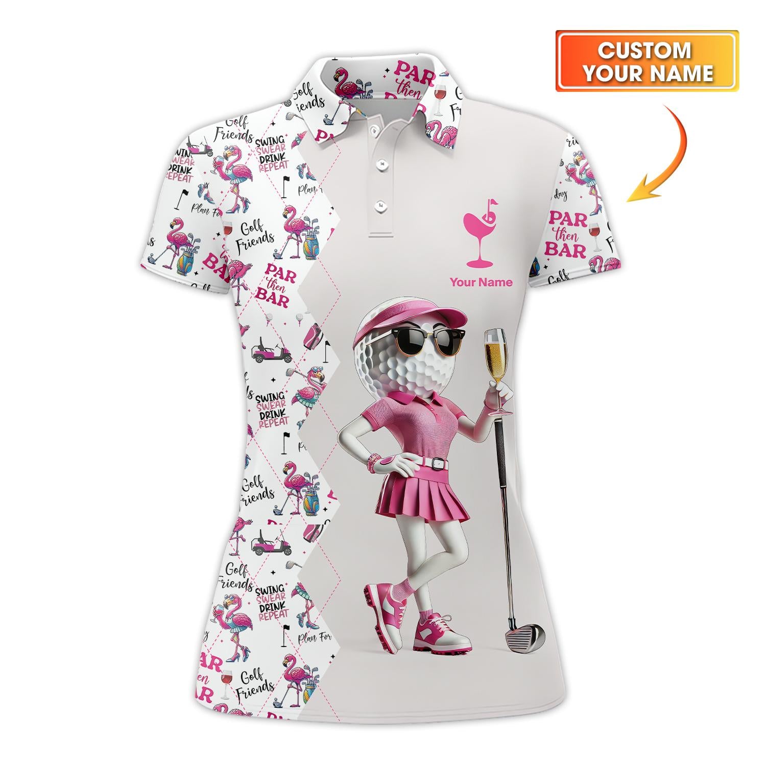 Par Then Bar Flamingo Golf Polo Shirt – Custom Women's Golf Top – Funny Ladies Golf Apparel