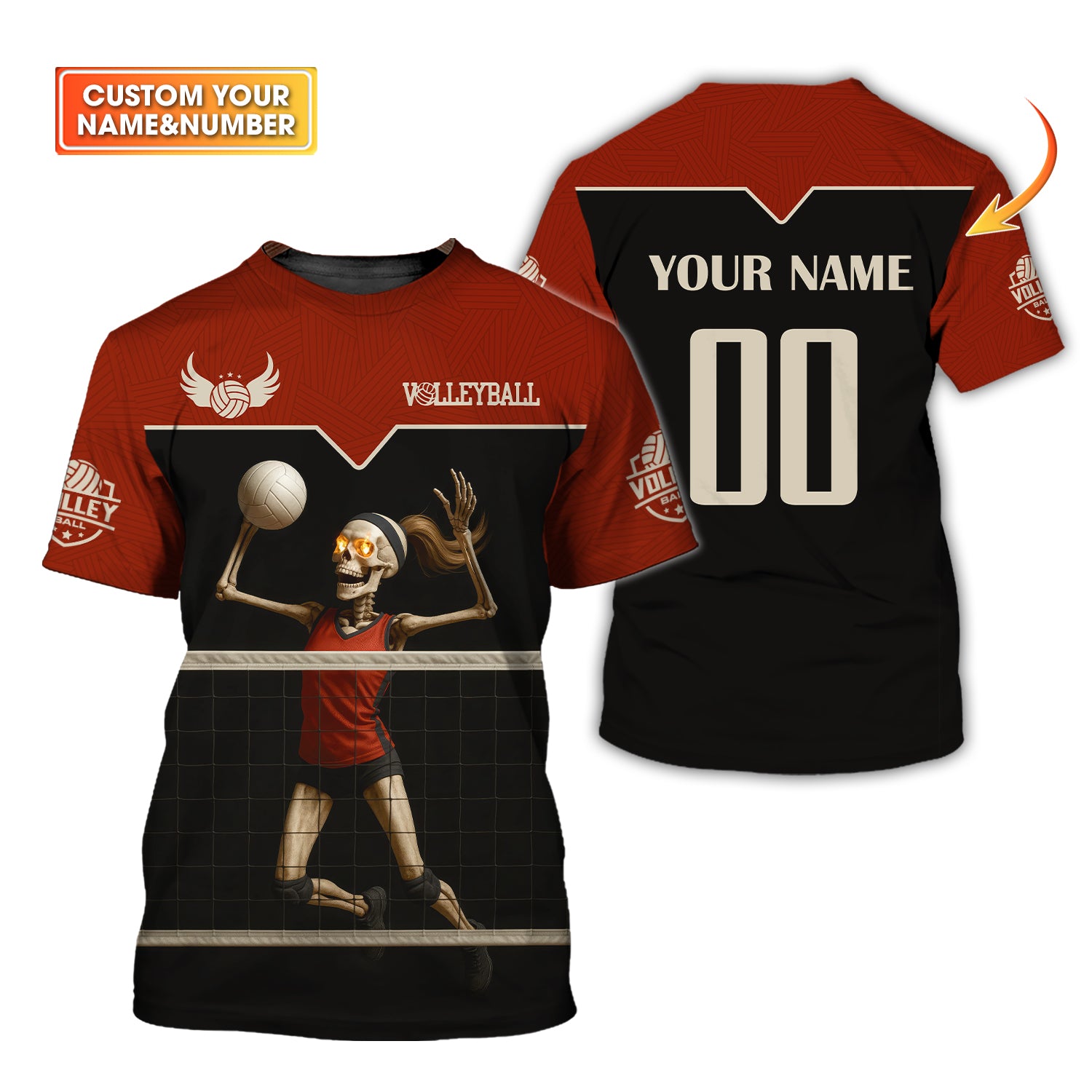Custom Volleyball Jerseys Basic, Skeleton Volleyball T Shirt for Women, Volleyball Uniforms